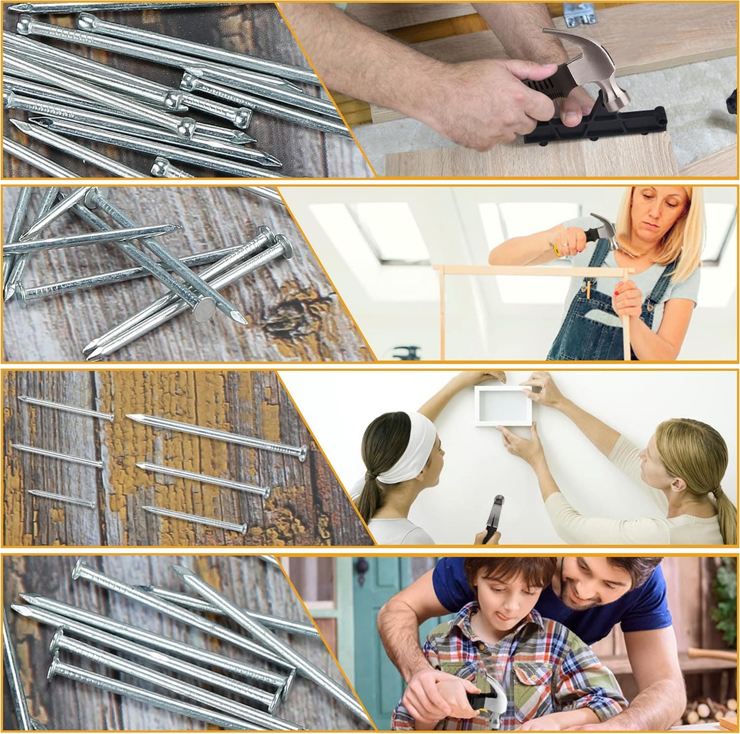 KURUI 700pcs Hardware Nails for Hanging Pictures, Up to 2"-Long Finish Nails Assortment Kit for Wall Art Decor, 640 Frame Nails and 60 Small Finishing Nails for Drywall Wood - Silver Picture Hangers 700Pcs Galvanized Nails - Image 8