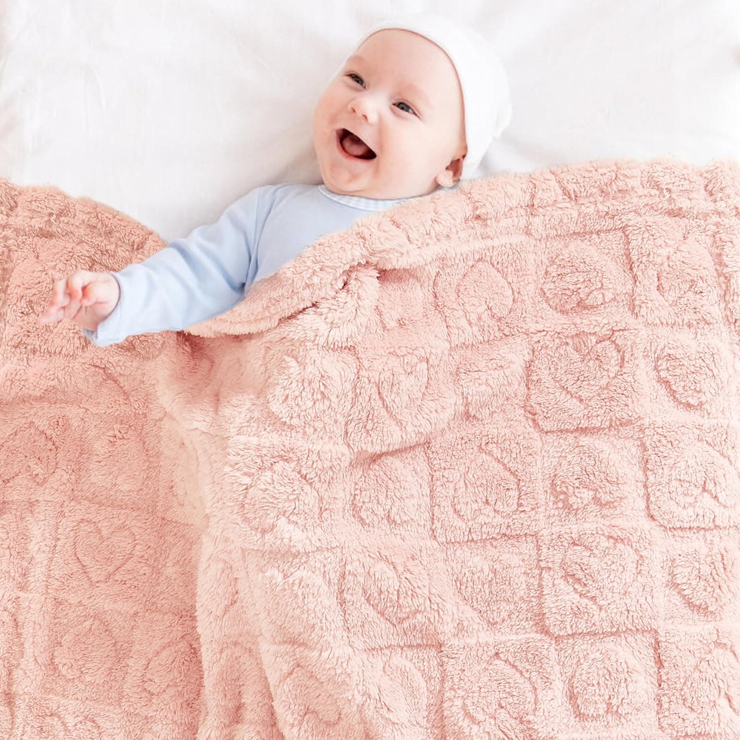Yurhap Fleece Baby Blanket Heart Checkered Blanket, Ultra Soft Cozy Baby Blankets for Girls Boys, Fluffy Infant Toddler Newborn Receiving Blankets for Crib Stroller 30”×40” (Light Pink) 01 Light Pink 30"x40" - Image 4