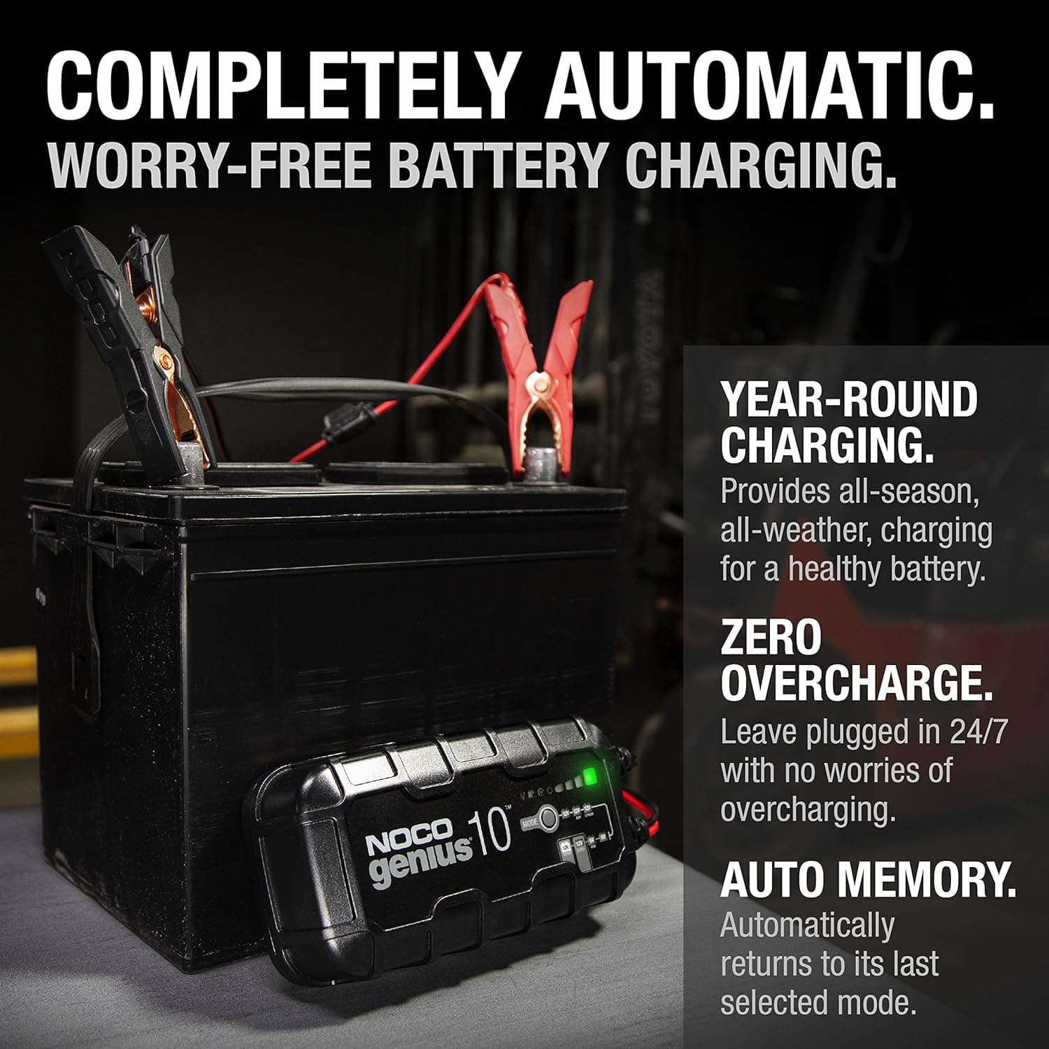 NOCO GENIUS10: 10A 6V/12V Smart Battery Charger – Automatic Maintainer, Trickle Charger & Desulfator with Overcharge Protection & Temperature Compensation – for Lead-Acid & Lithium Batteries - Image 7