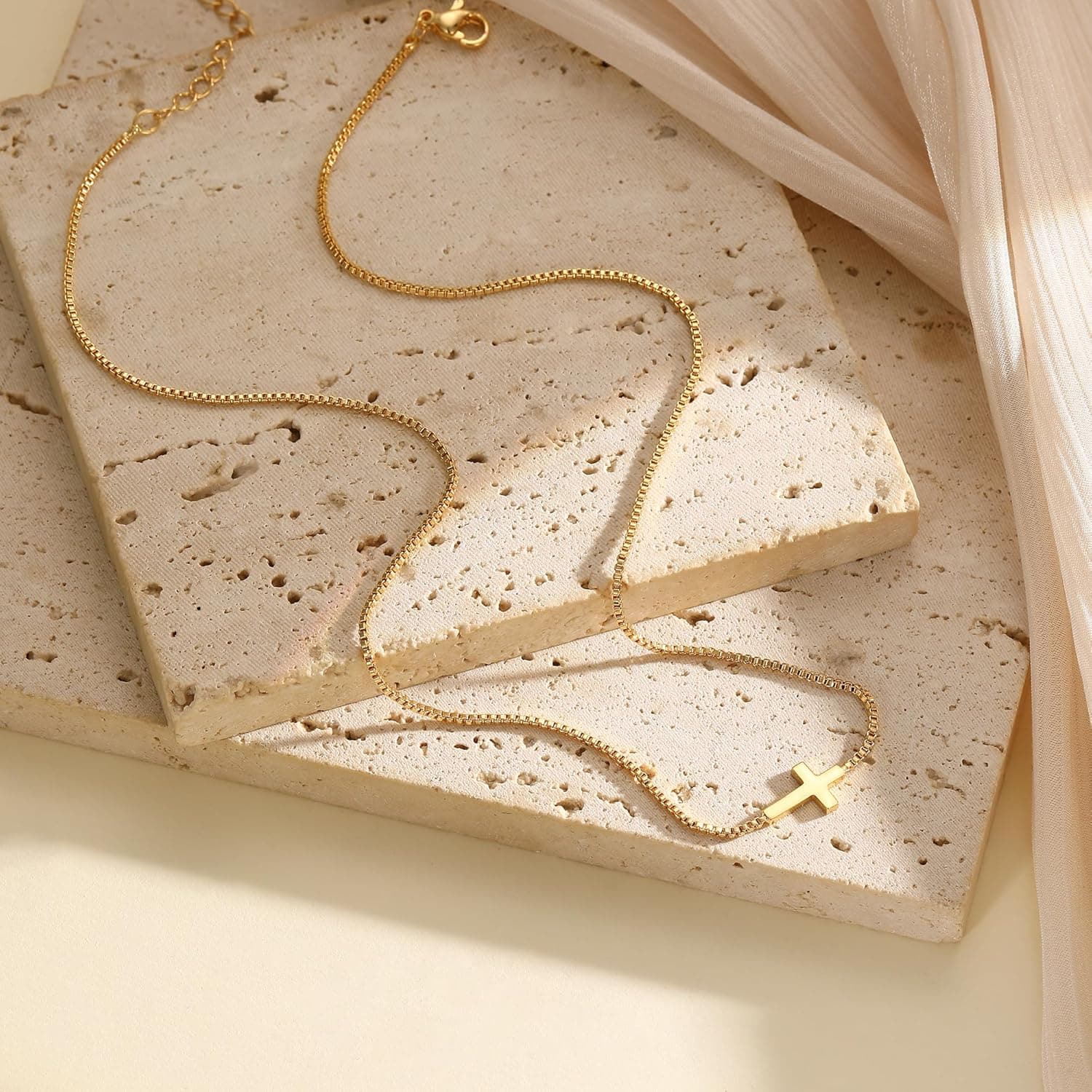 Cross Necklace for Women 14K Gold Silver Plated Dainty Small Cross Pendant Choker Simple Trendy Cute Cross Charm Chain Necklace Easter Basket Stuffers Baptism Religious Faith Jewelry Gift Box Chain Sideways Cross-GD - Image 5