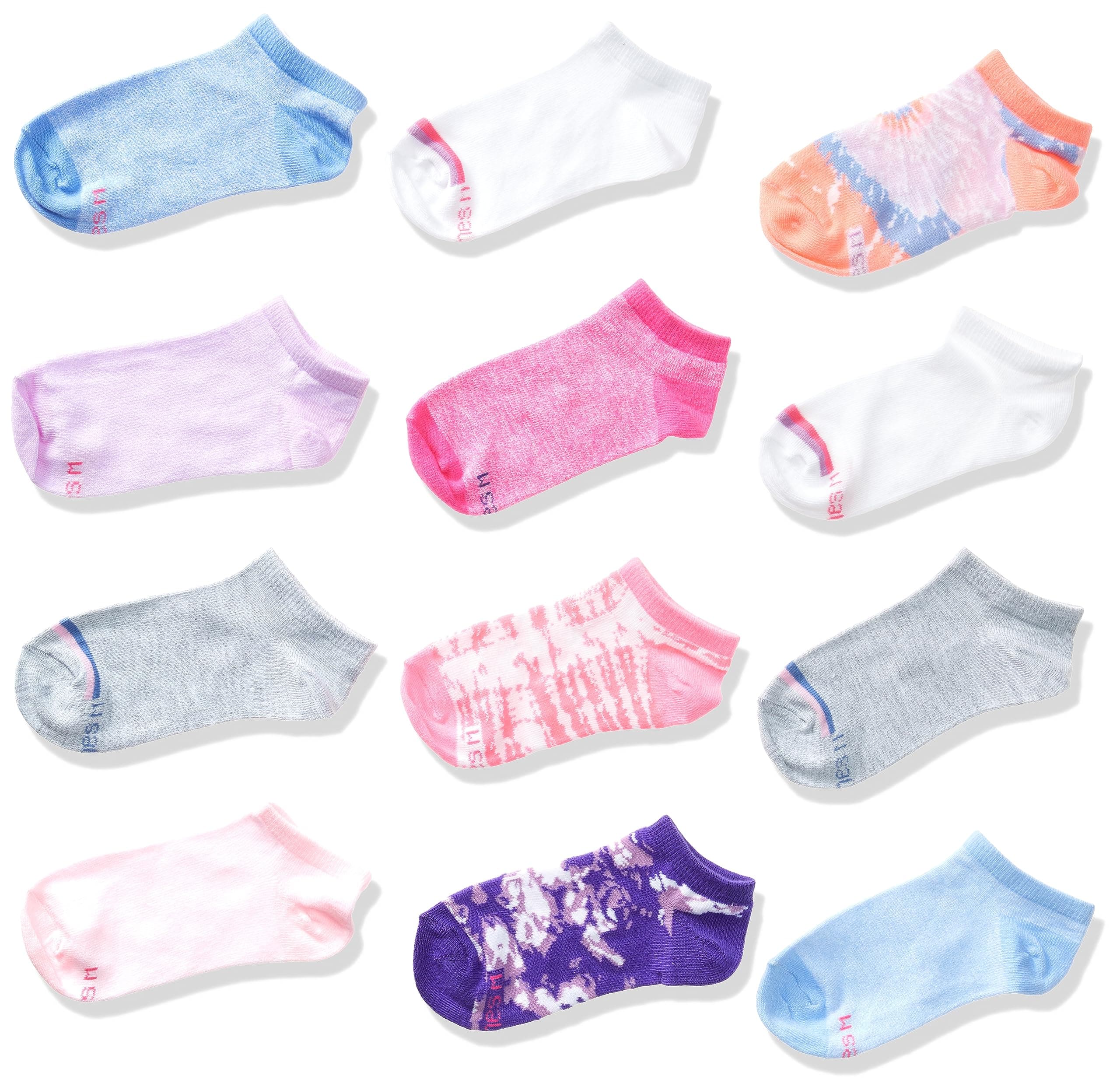 Hanes girls Socks, Fashion Patterned Soft Socks, No Show, Ankle, and Crew, 12-pair Packs Medium No Show - Tie Dye