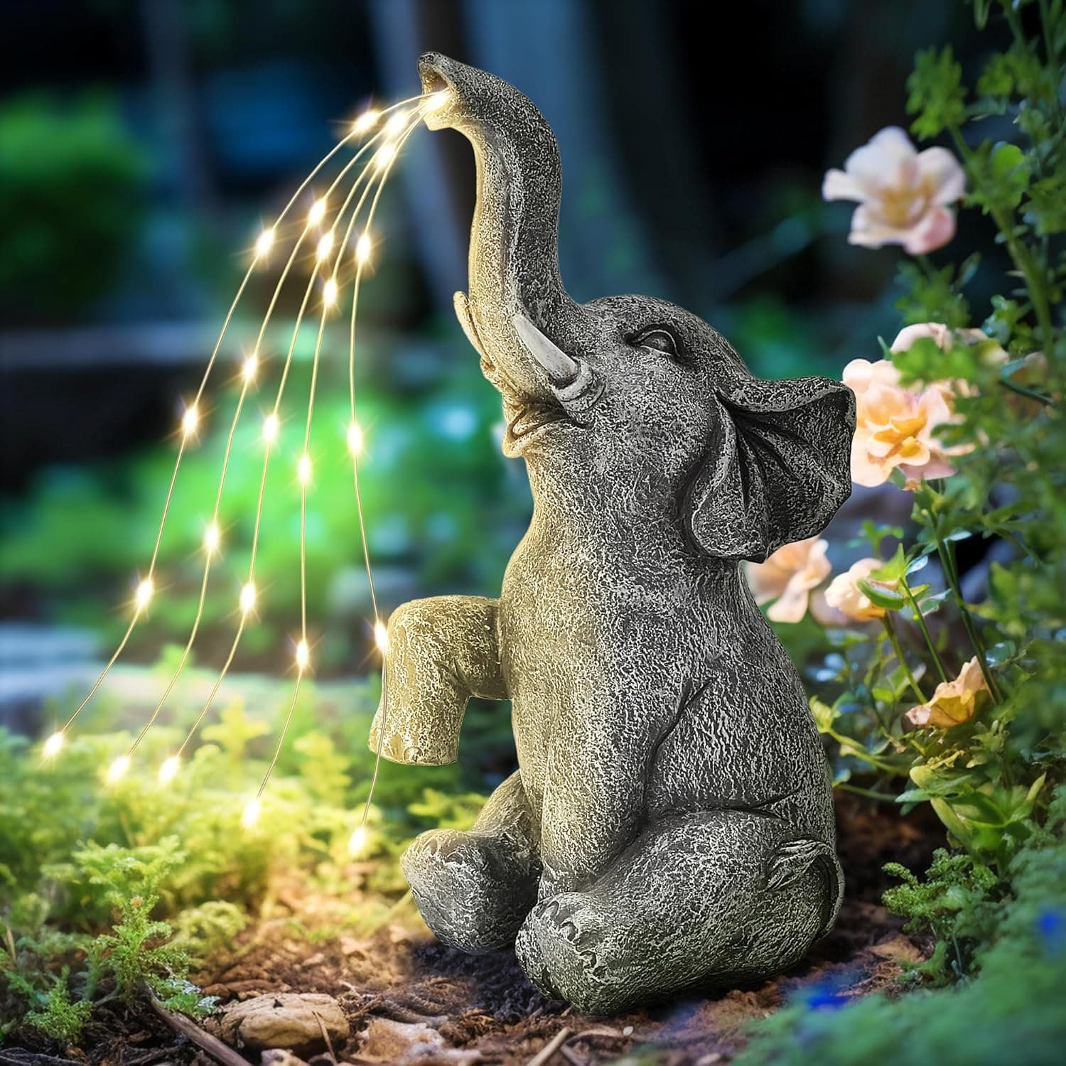 GIGALUMI Solar Garden Decor Watering Elephant Statues Outdoor, Birthday Gifts for Women Mom Grandma Senior Elder, Elephant Ornament for Balcony, Garden, Patio, Yard, Lawn (Constant Lights Only) - Image 2