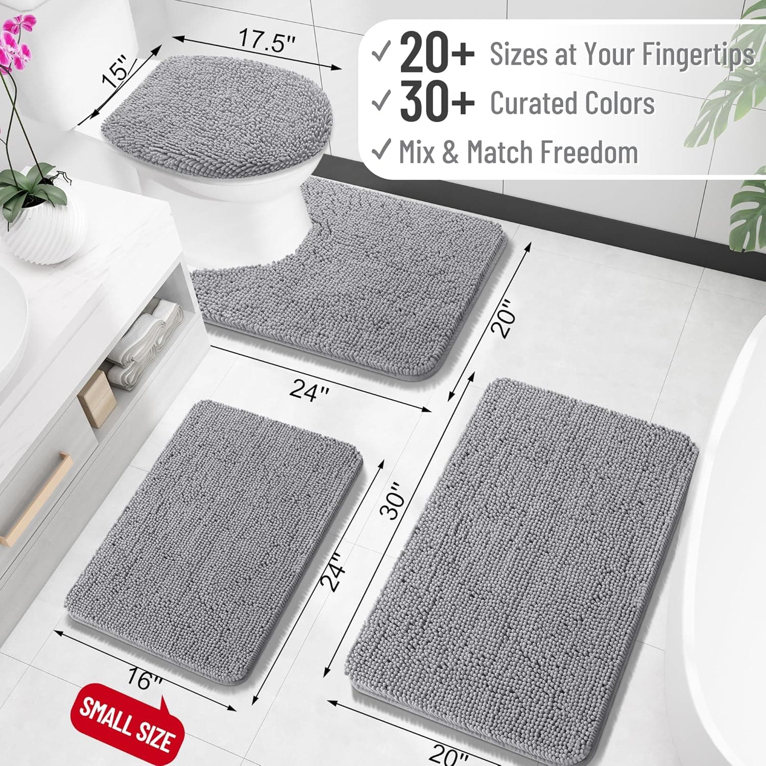 OLANLY Bathroom Rugs 30x20, Extra Soft Absorbent Chenille Bath Rugs, Rubber Backing Quick Dry, Machine Washable Bath Mats for Bathroom Floor, Tub and Shower, Home Decor Accessories, Grey 30" x 20" Grey - Image 3