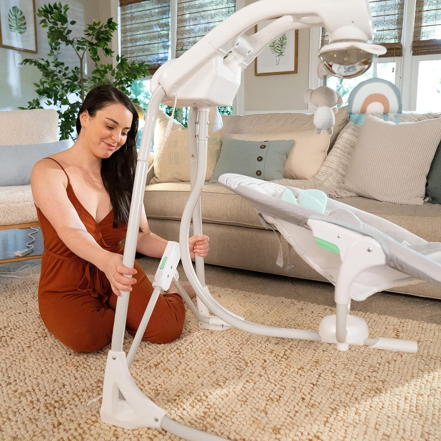 Ingenuity InLighten 5-Speed Baby Swing - Swivel Infant Seat, 5 Point Safety Harness, Nature Sounds, Lights - Van Elephant Van The Elephant - Image 13