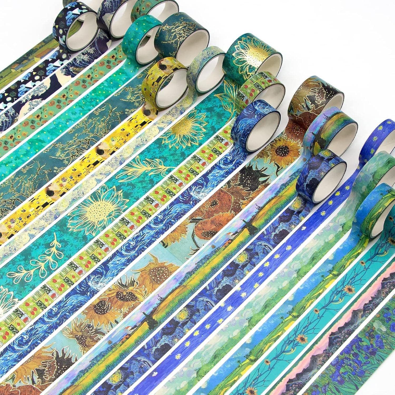 Washi Tape Set, 36 Rolls Van Gogh Vintage Gold Washy Tape, Wide Decorative Tape for Journaling, Scrapbooking Supplies,Vision Board Supplies, 6 Sizes Craft Watercolor Tape Van Gogh Themed - Image 5