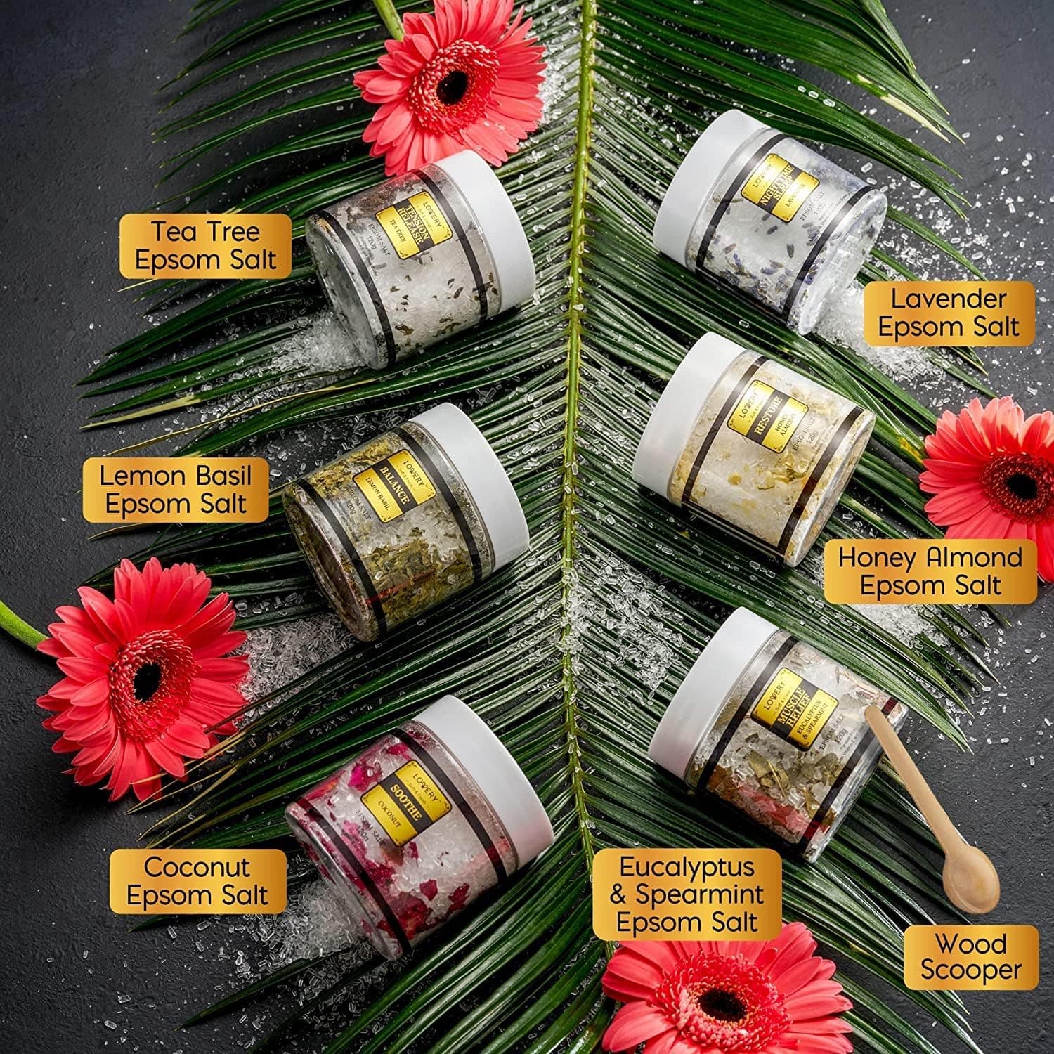 Mga Regalo sa Pasko para sa mga Babae na May Lahat, Epsom Bath Salts Gift Basket Set, Nakakapag-relax na Self Care Salt W/Essential Oil, Mga Regalo para sa Nanay, Lavender, Eucalyptus, Lemon, Coconut, Tea Tree, Honey Almond - Image 3