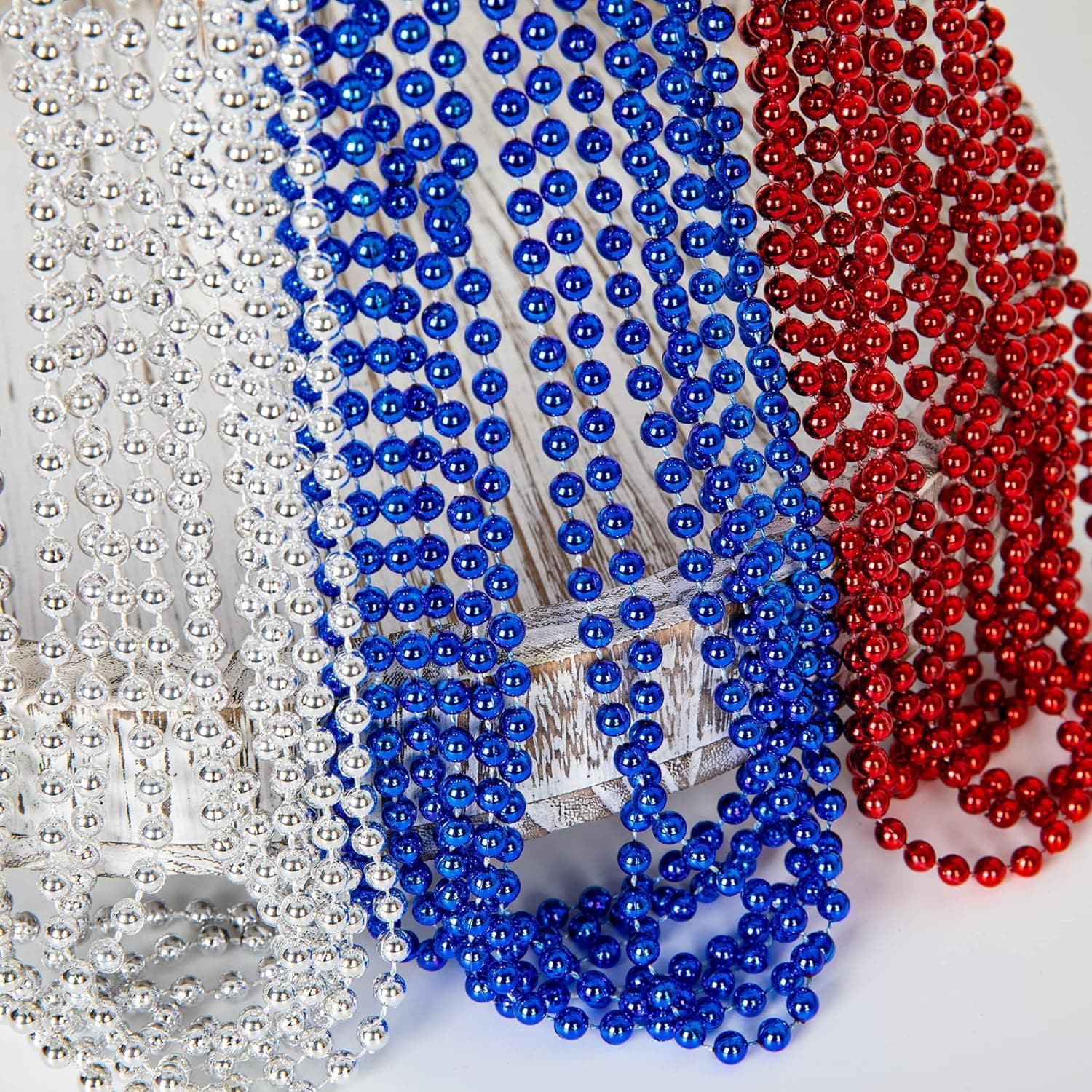 4th of July Party Favors, 12PCS Veterans Day Necklaces Bulk, Fourth of July Red Blue Silver Beads Necklace, Veterans Day Patriotic Beads Bulk for Parade Party Celebration Favors Decorations Red White and Blue - Image 5