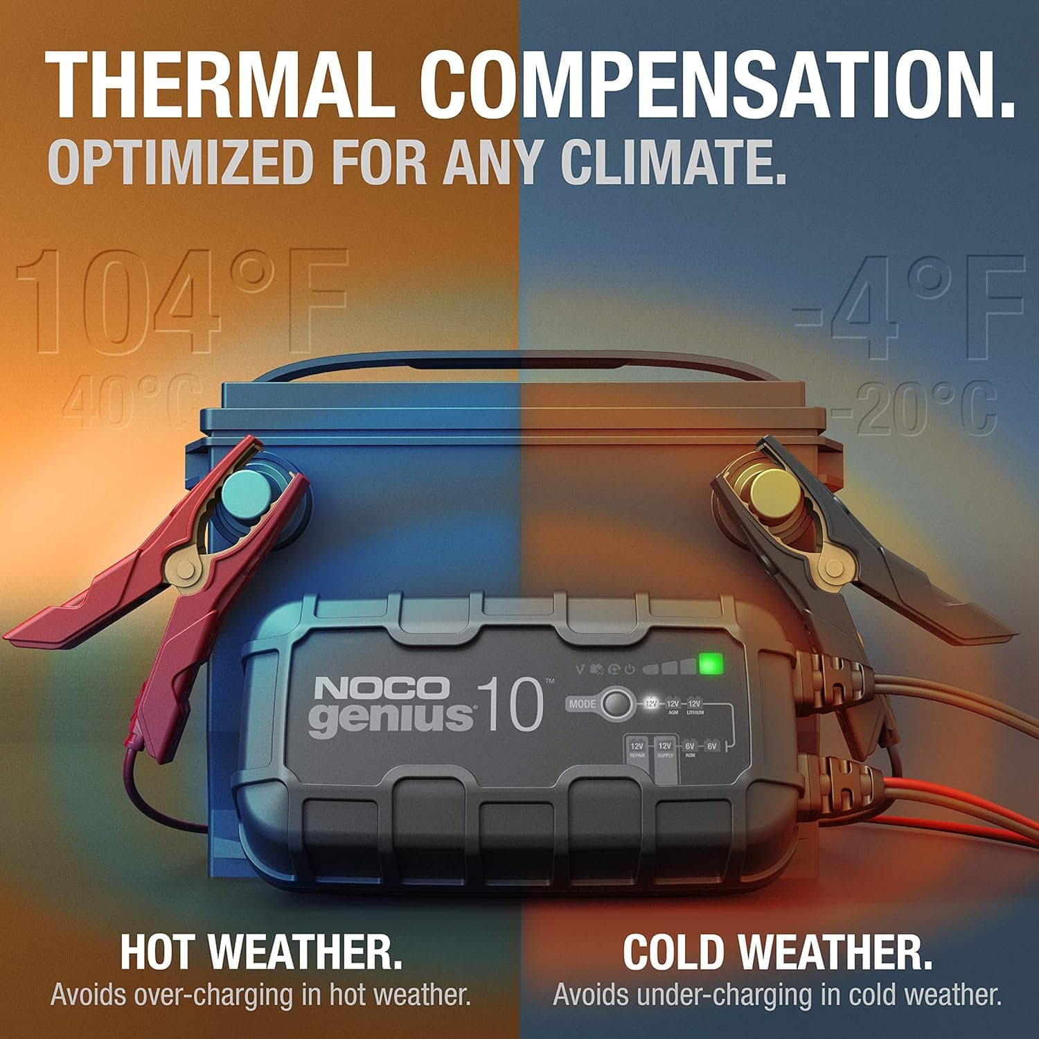 NOCO GENIUS10: 10A 6V/12V Smart Battery Charger – Automatic Maintainer, Trickle Charger & Desulfator with Overcharge Protection & Temperature Compensation – for Lead-Acid & Lithium Batteries - Image 4
