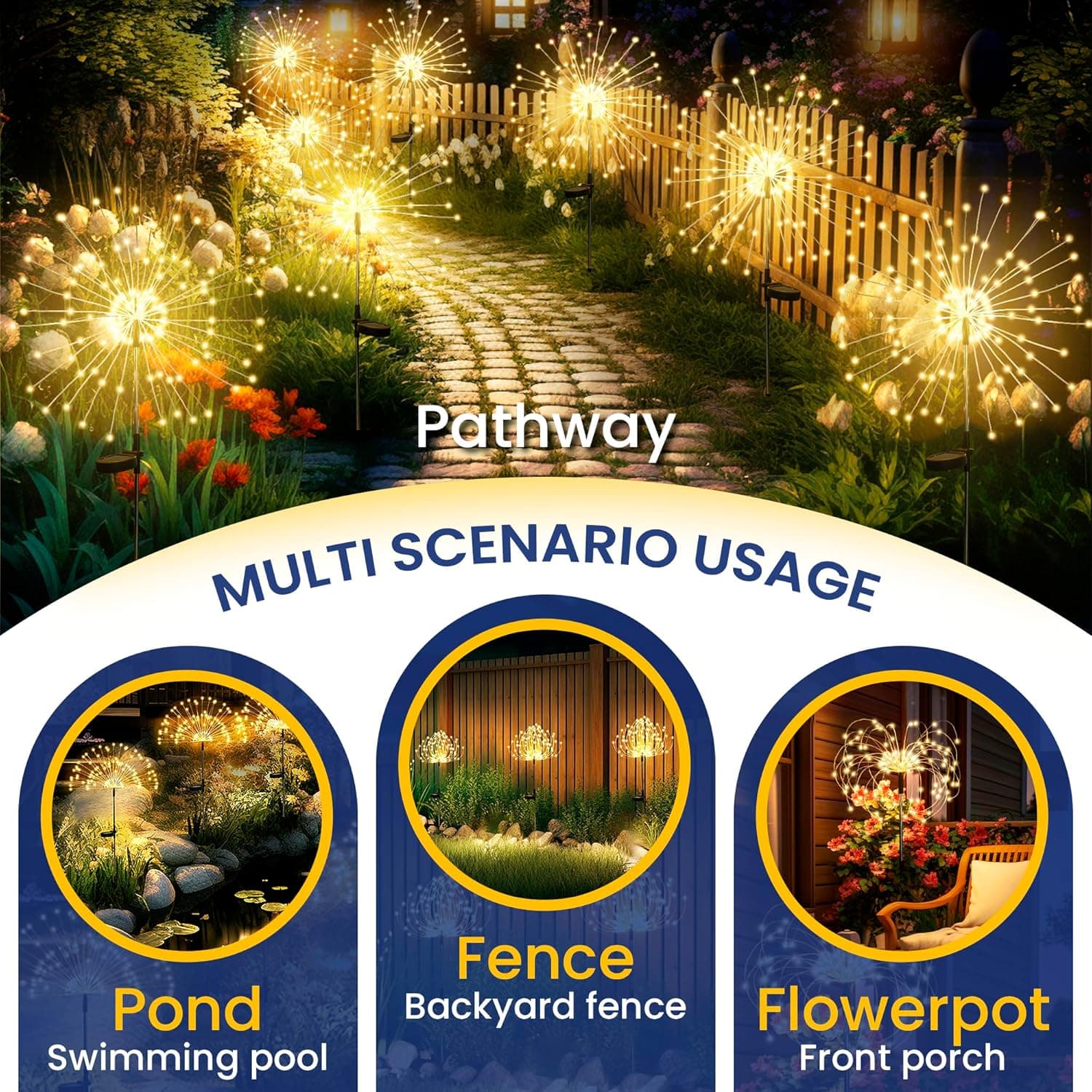 GIGALUMI Garden Decor Outdoor Lights 120LED 2Pack, Solar Garden Lights for Christmas Outside Fairy Firework Decorative,Solar Powered for Yard Pathway Flowerbed Planter Balcony Patio Decor (Warm White 2 PACK 120 LEDS Warm White - Image 6