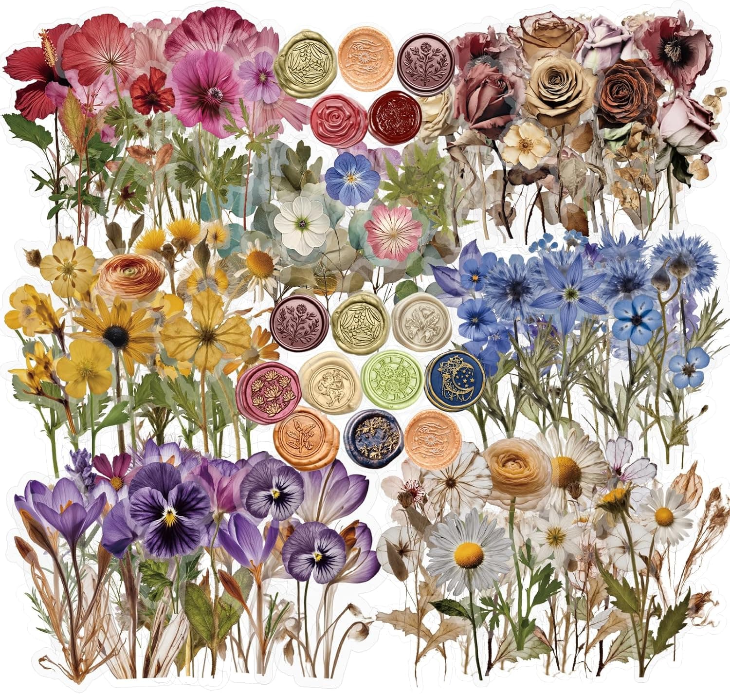 450 Pcs Flower Stickers for Scrapbook Supplies, Dried Pressed Flowers Scrapbook, Natural Flower Stickers for Scrapbooking, Planner, Junk Journal, Bullet Journal - Image 2