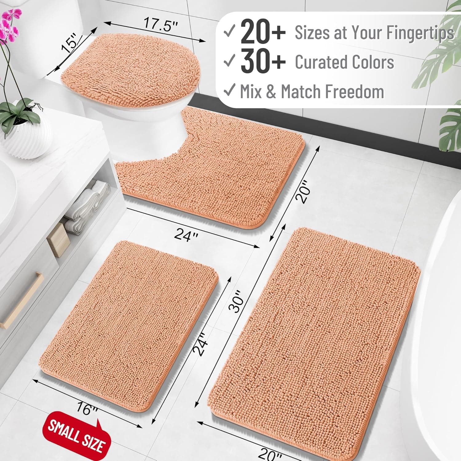OLANLY Bathroom Rugs 30x20, Extra Soft Absorbent Chenille Bath Rugs, Rubber Backing Quick Dry, Machine Washable Bath Mats for Bathroom Floor, Tub and Shower, Home Decor Accessories, Peach 30" x 20" Peach - Image 3