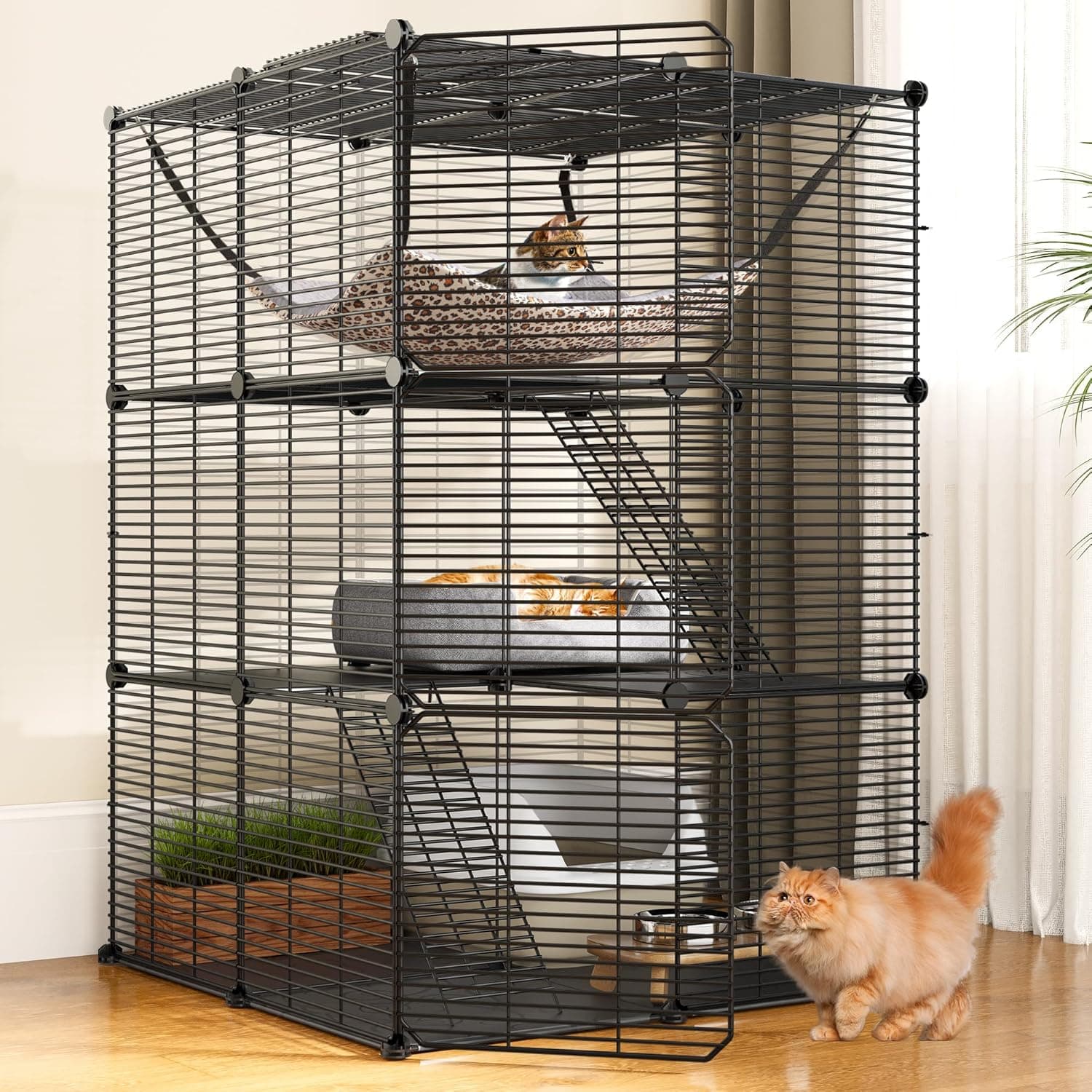 YITAHOME Cat Cage Indoor Cat Enclosures DIY Cat Playpen Metal Kennel with Extra Large Hammock for 1-2 Cats, Ferret, Chinchilla, Rabbit, Small Animals 28.0"L x 28.0"W x 41.0"H - Image 2