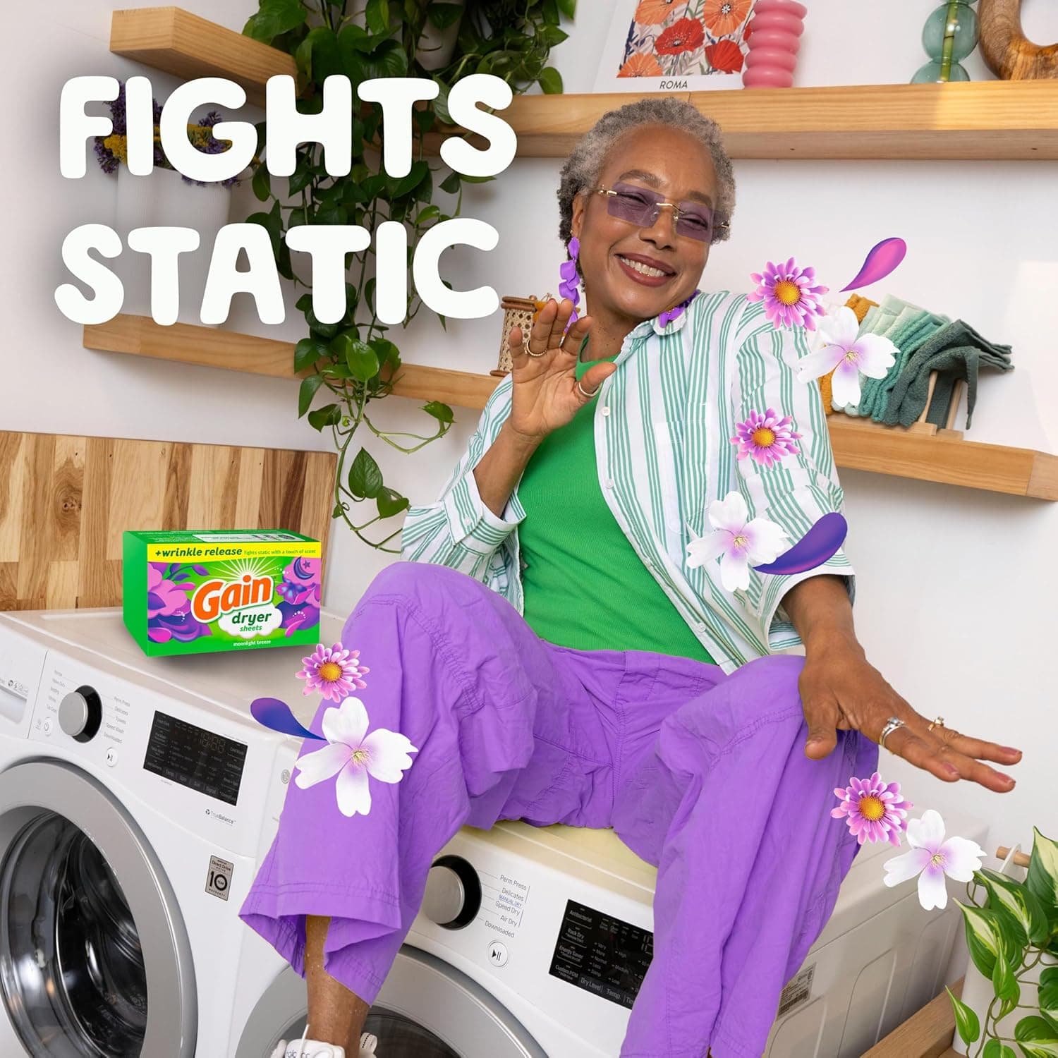 Gain dryer sheets Plus Wrinkle Release, Moonlight Breeze Scent, 120 Count, Fights static with a touch of scent, laundry sheets Moonlight Breeze 120 Count (Pack of 1) - Image 3