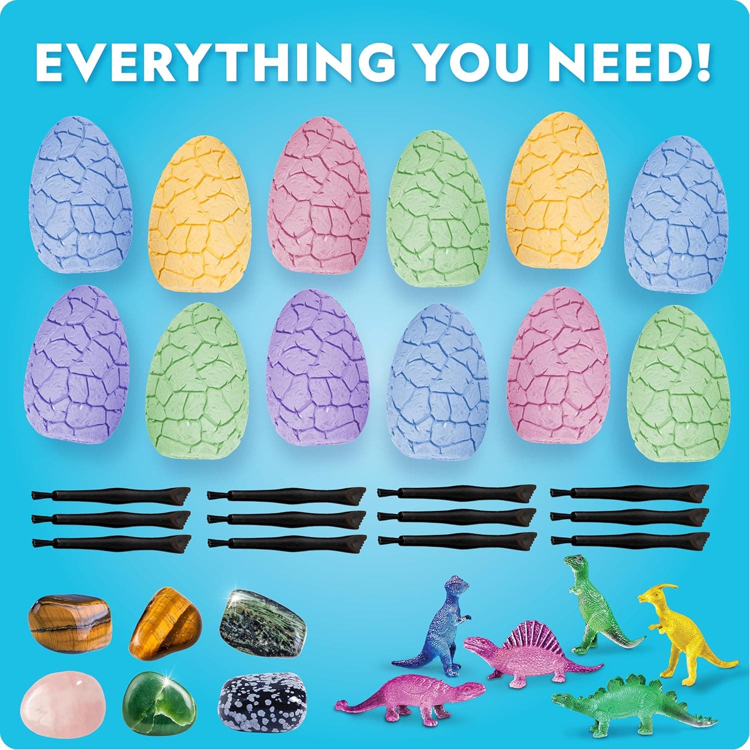 Blue Marble Easter Eggscavation Dig Kit - 12 Easter Egg Dig Bricks with Real Gemstones & Glow in The Dark Dinosaur Figures, Includes Dig Tools, Egg Hunt or Dig Party Activity, Easter Basket Stuffers - Image 6