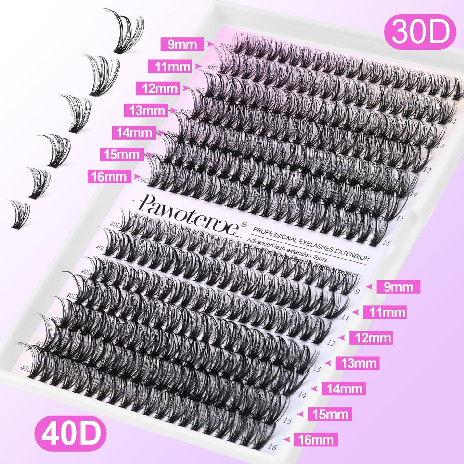 Pawotence Lash Extension Kit DIY 280pcs Lash Clusters Eyelash Extension Kit, 9-16mm 30D 40D Individual Lashes Kit with Lash Bond and Seal, Lash Tweezers for Self Use (30D&40D, 0.07D, 9-16mm, Kit) 30D&40D KIT - Image 7
