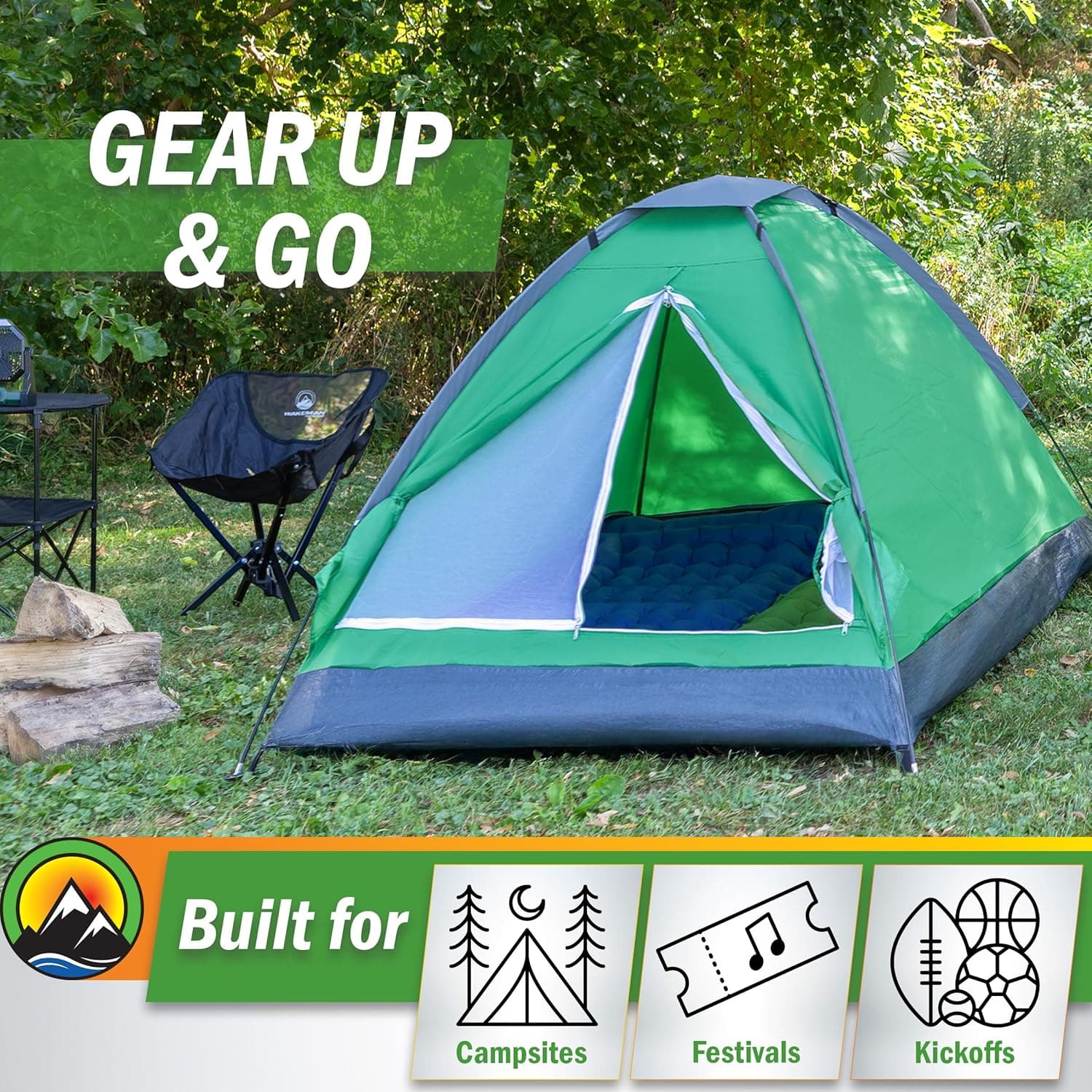 2 Person Camping Tent with Rain Fly and Carrying Bag - Lightweight Outdoor Pop Up Tents for Camping Essentials, Music Festivals, Backpacking, Hiking, or Beach Shelter by Wakeman Outdoors Green - Image 7