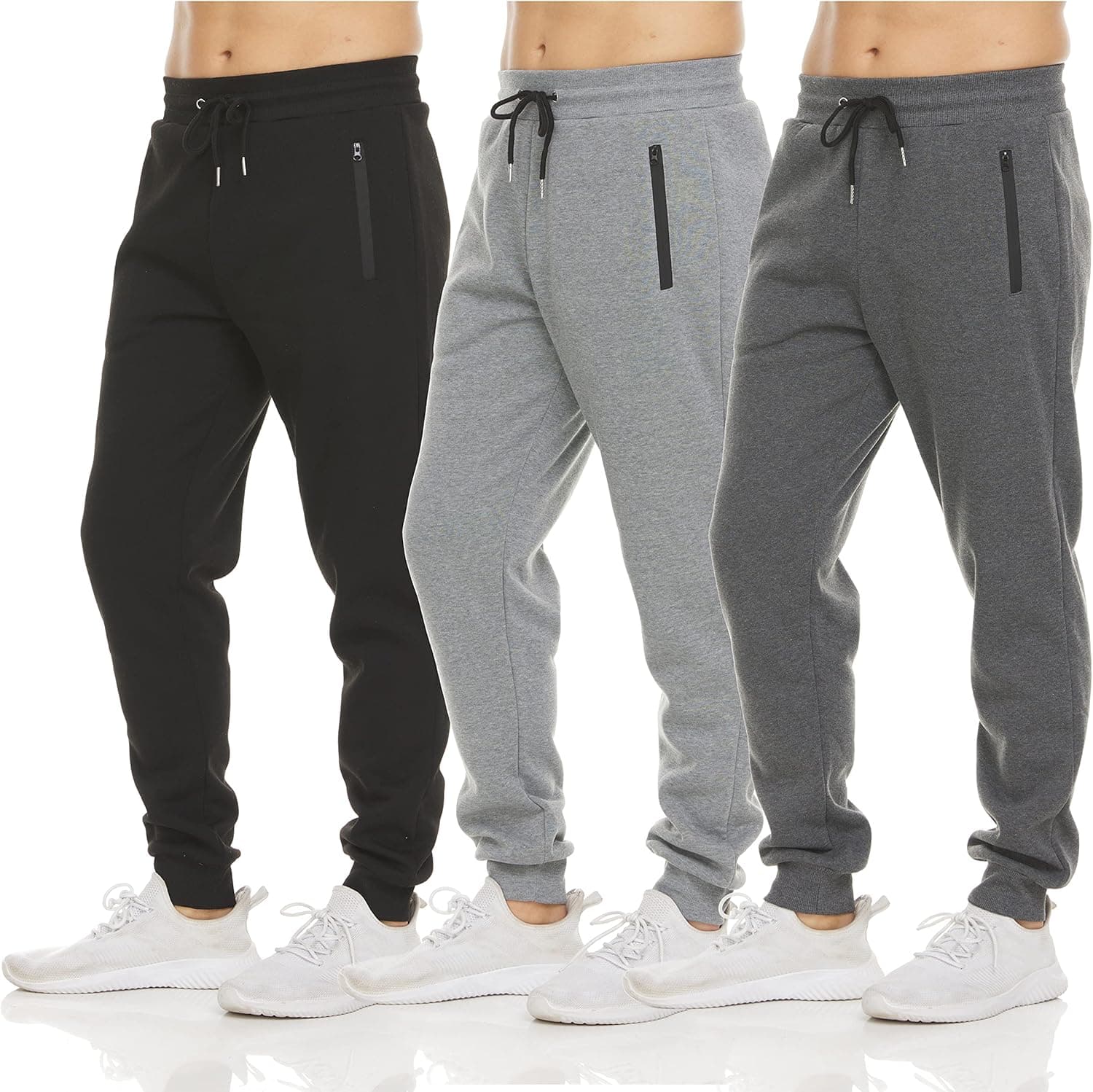 PURE CHAMP Mens 3 Pack Fleece Active Athletic Workout Jogger Sweatpants for Men with Zipper Pocket and Drawstring Size S-3XL X-Large Set 1 - Image 2