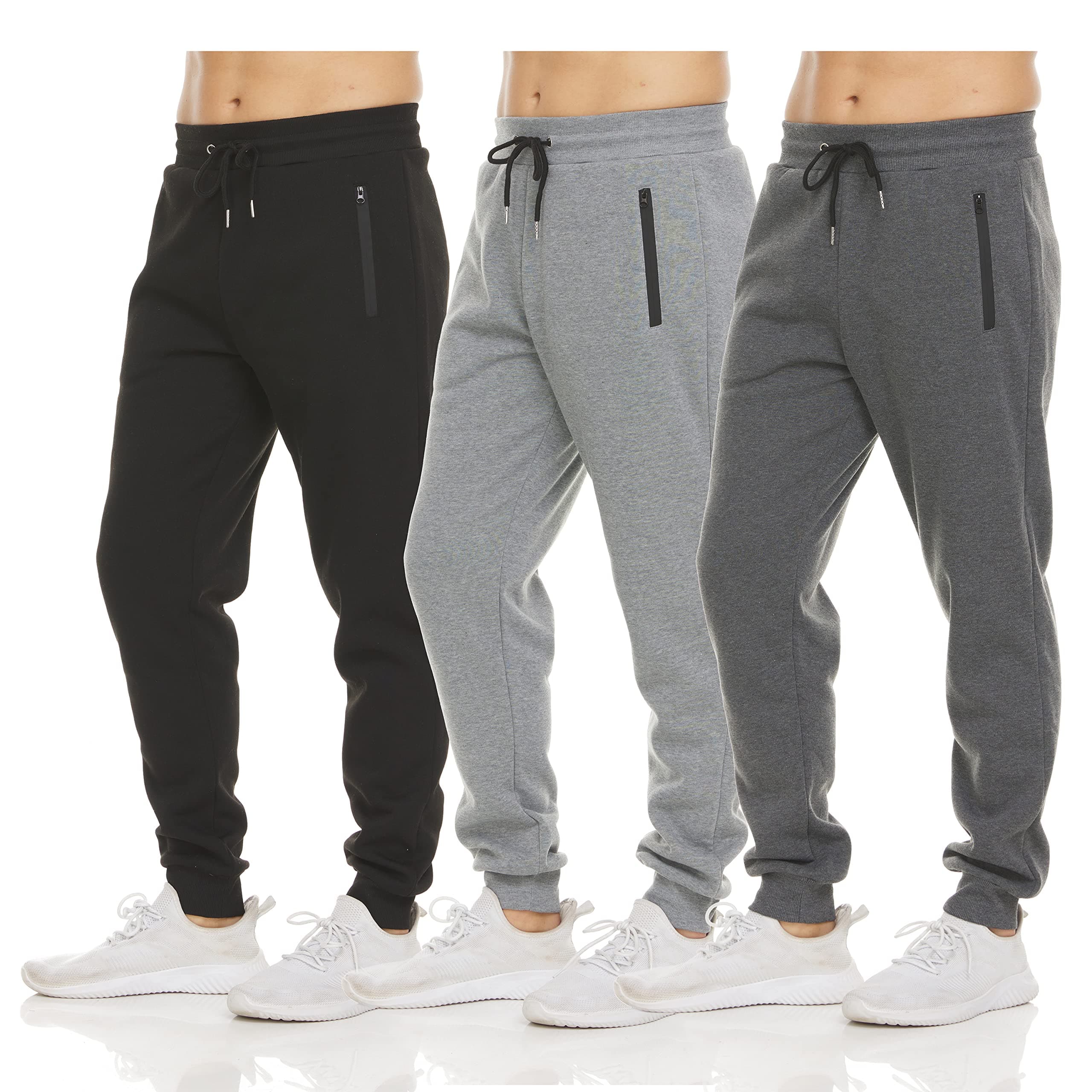 PURE CHAMP Mens 3 Pack Fleece Active Athletic Workout Jogger Sweatpants for Men with Zipper Pocket and Drawstring Size S-3XL X-Large Set 1