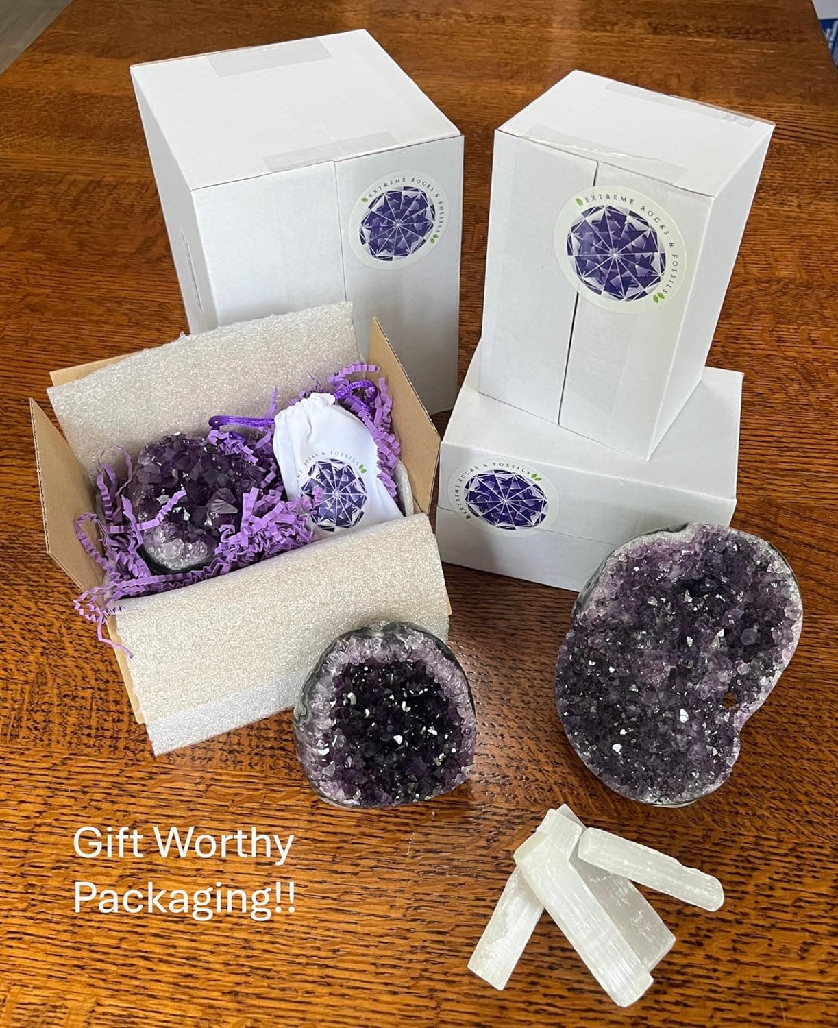 SUPERIOR Amethyst Crystal Rock Cluster [3/4 to 1 lbs] - Natural Edge, Flat Bottom, Healing & Calming Unique Amethyst Purple Geode Stone - Ideal Purple Decoration - Free Selenite Wand .75 lbs - 1 lbs - Image 3