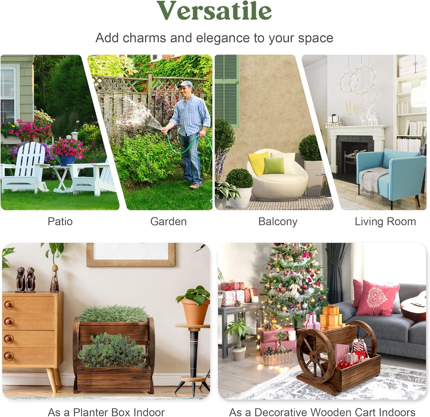 Wooden Wagon Planter Box, Garden Planter with Wheels,Decorative Planter for Flowers Herbs Vegetables for Indoor & Outdoor Décor, Flower Cart for Patio Garden Balcony 2-tier Planter Box --1pc - Image 9