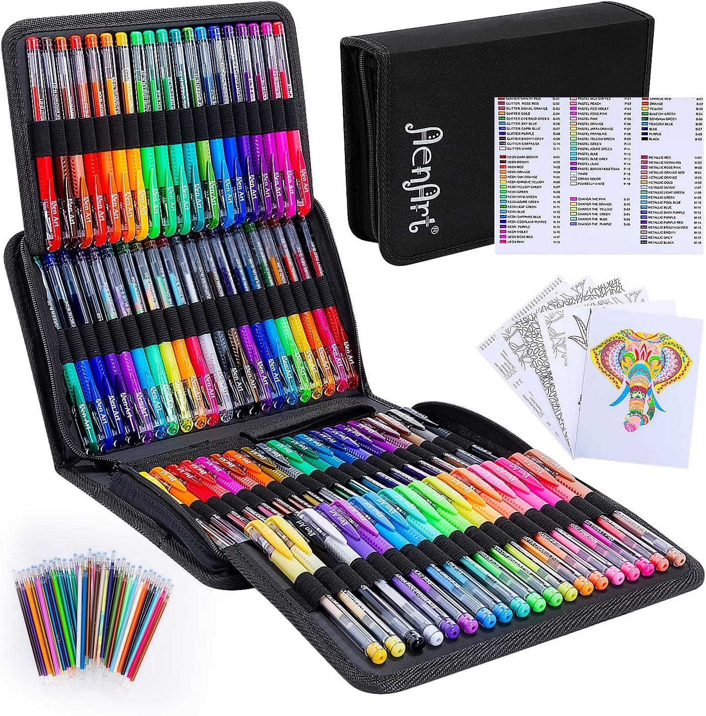 Aen Art Gel Pens for Adult Coloring Books, 160 Pack Artist Colored Gel Pen with 40% More Ink, Black Case. Perfect for Drawing Doodle Crafts Journaling Planner - Image 2