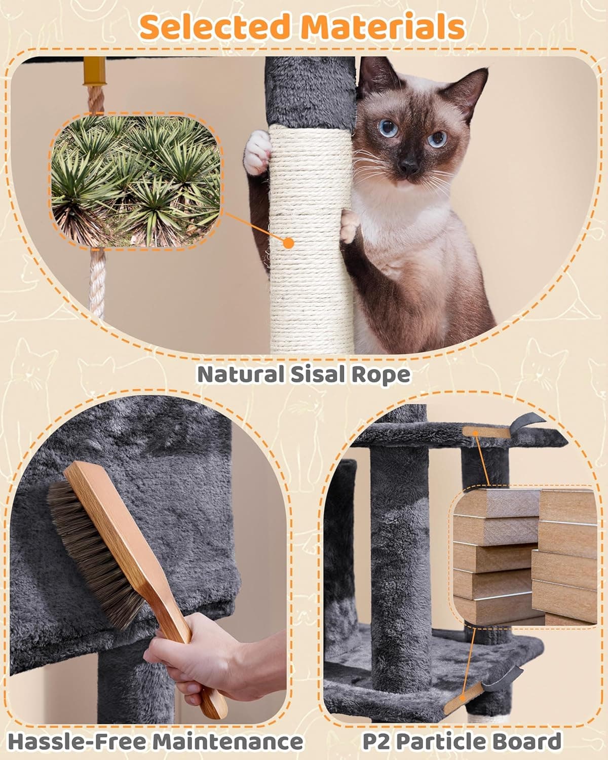 Yaheetech Large Multi-Level Cat Tree, 63 Inches Tall with Sisal-Covered Scratching Posts, Condo, Hammock, Dangling Ball, and Extended Platform for Cats to Play and Sleep Dark Gray 63in - Image 8