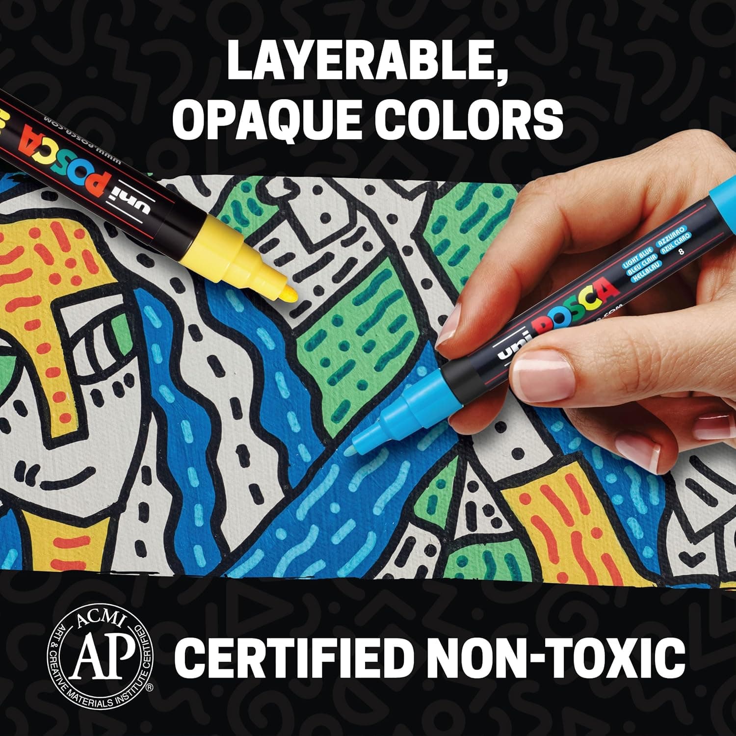 Posca Paint Art Markers, Set of 15 5M Medium Acrylic Markers with Reversible Tips, Artist Recommended Paint Pens for Gifts, Decorations, Fabric, Metal, Windows, Wood and Canvas Assorted Assorted - Image 5