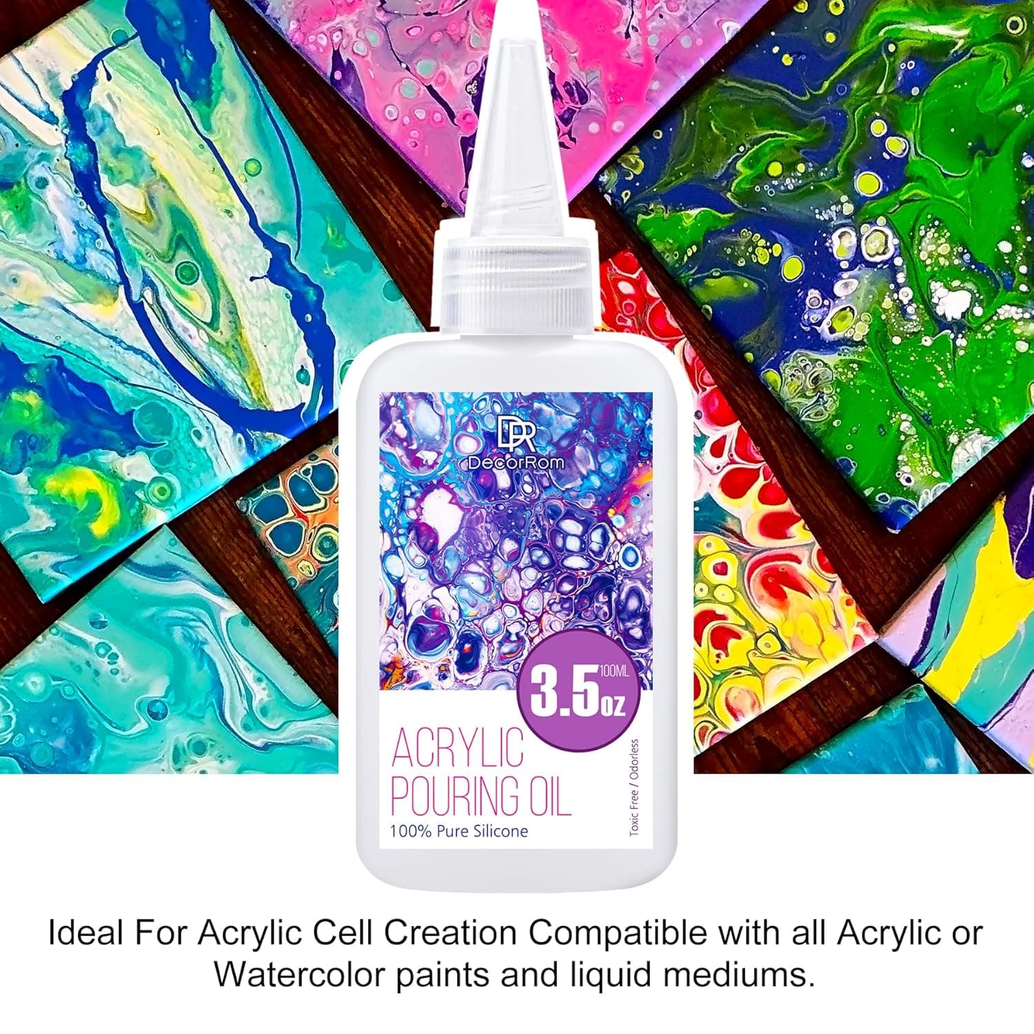 Silicone Pouring Oil - 7 Ounce 100% Silicone Acrylic Pouring Oil for Dramatic Cell Creation, Acrylic Paint Pour - Silicone Oil for Medium Compatible with Painting Acrylic, Watercolor, Cell Activator - Image 5