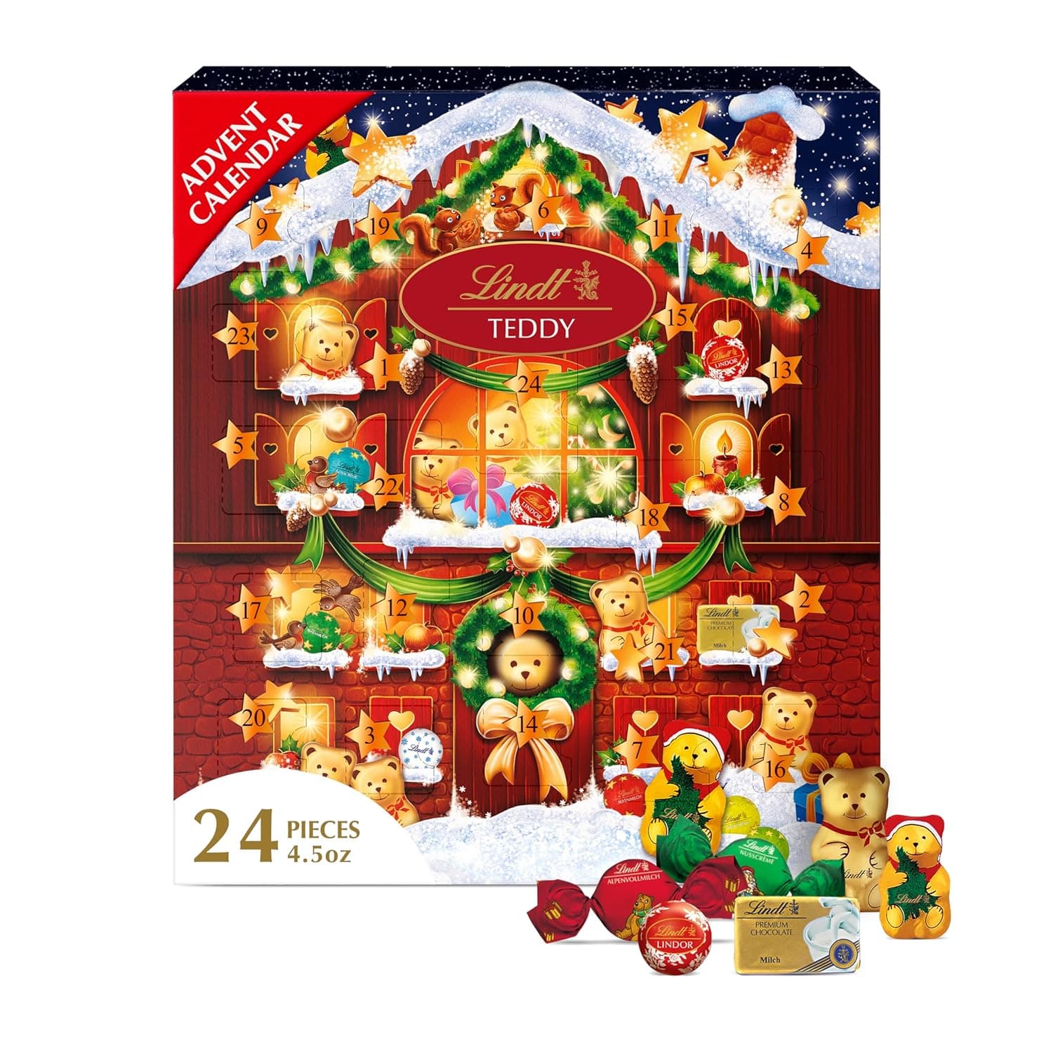 Lindt Holiday Teddy Bear Chocolate Candy Advent Calendar, 4.5 oz. Chocolate 4.5 Ounce - Image 2