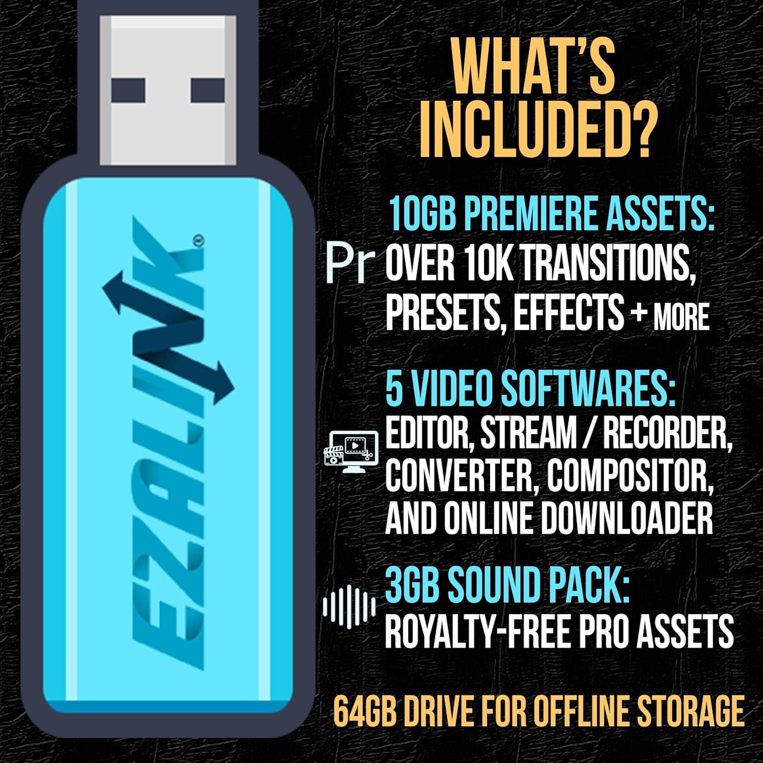 Video Editing Software Pack | Editor, YouTube Downloader, MP3 MP4 Converter, Green Screen App | 10K Transitions for Premiere Pro and Sound Effects | Windows and Mac 64GB USB - Image 3