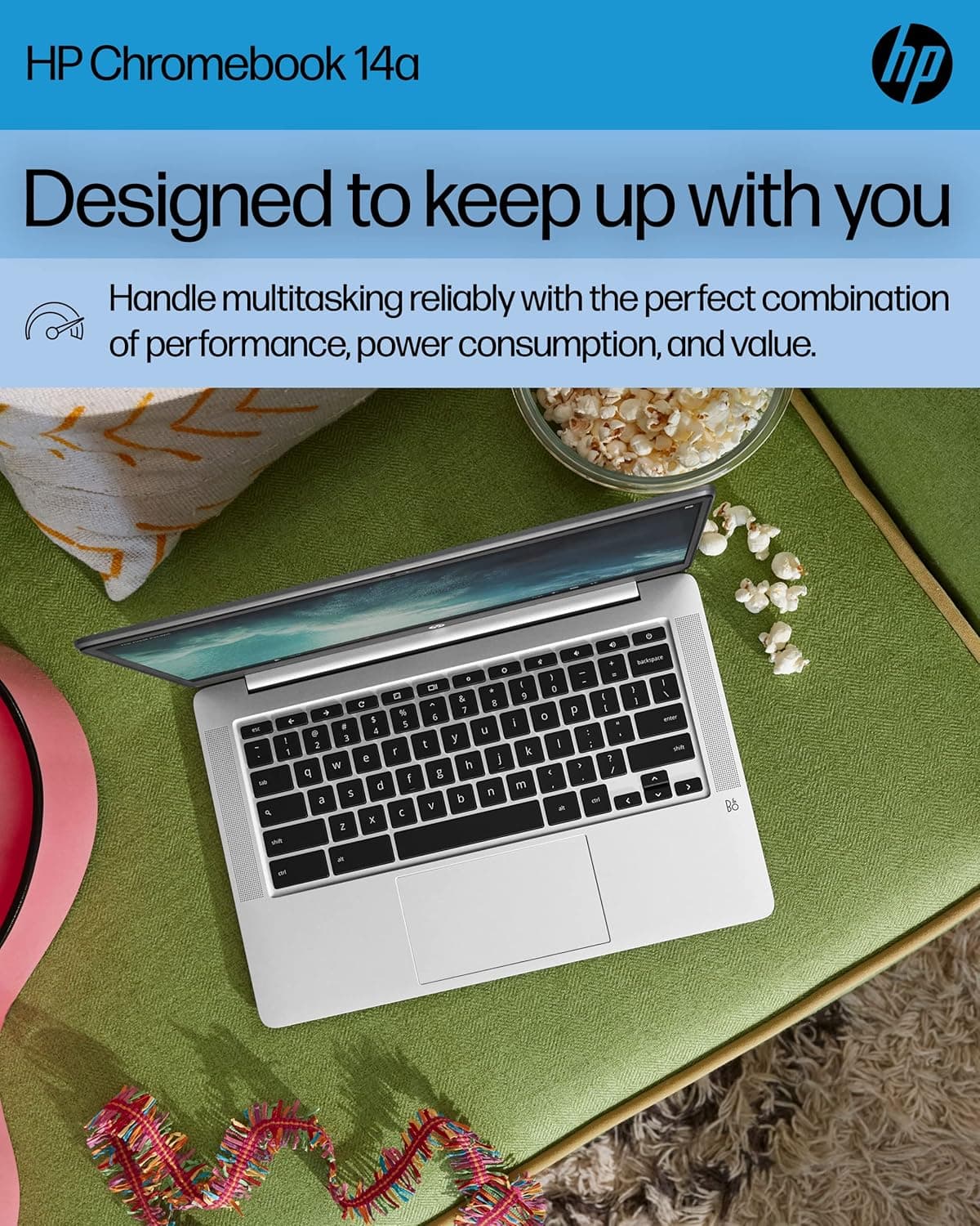 HP Chromebook 14 Laptop, Intel Celeron N4120, 4 GB RAM, 64 GB eMMC, 14" HD Display, Chrome OS, Thin Design, 4K Graphics, Long Battery Life, Ash Gray Keyboard (14a-na0226nr, 2022, Mineral Silver) - Image 3