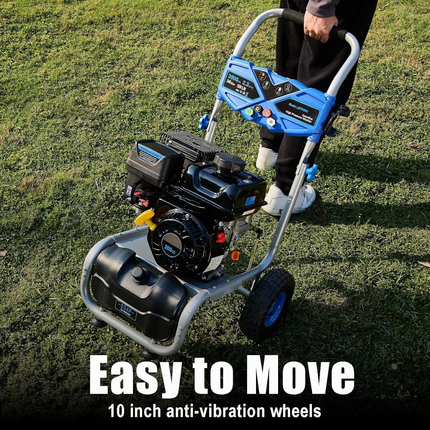3500 PSI Gas Pressure Washer, 209CC Engine, 2.3 GPM, 4 Adjustable Nozzles, 25ft Hose for Cleaning Cars, Patios, Walls, and Gardens (Blue) - Image 8