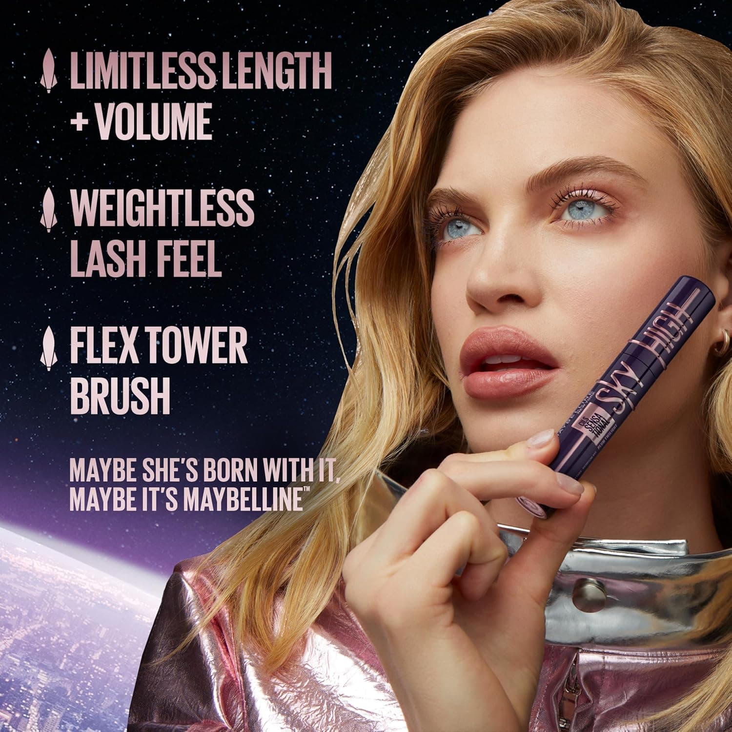 Maybelline Lash Sensational Sky High Washable Mascara Makeup, Volumizing, Lengthening, Defining, Curling, Multiplying, Buildable Formula, Blackest Black, 1 Count BLACKEST BLACK 0.24 Fl Oz (Pack of 1) - Image 4