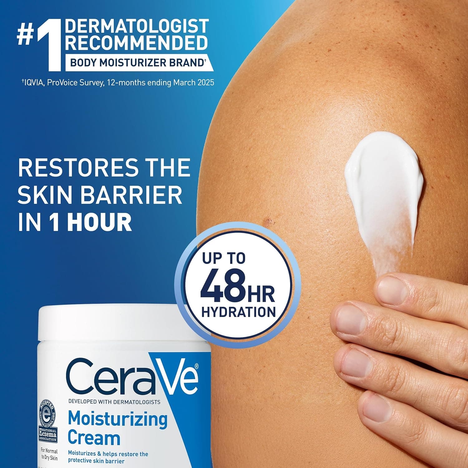 CeraVe Moisturizing Cream, Body and Face Moisturizer for Dry Skin, Body Cream with Hyaluronic Acid and Ceramides, Daily Moisturizer, Oil-Free, Fragrance Free, Non-Comedogenic, 19 Ounce 19 Ounce (Pack of 1) - Image 4