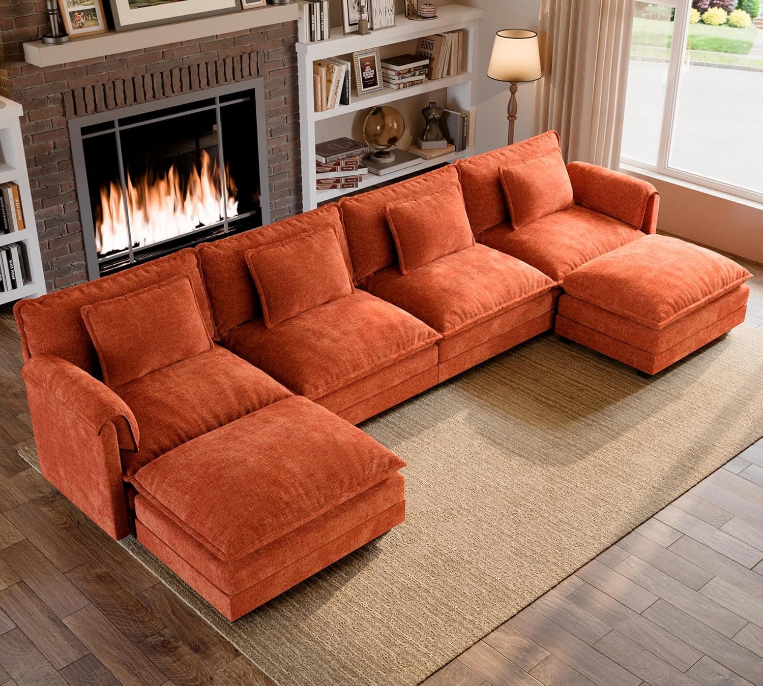 Amazon.com: ELUCHANG 150" U Shaped Modular Sectional Cloud Couch with Pillow, Deep Seat Sofa Couches for Living Room, 6-Seat Modern Sofa with Movable Ottoman, Chenille Terracotta : Home & Kitchen