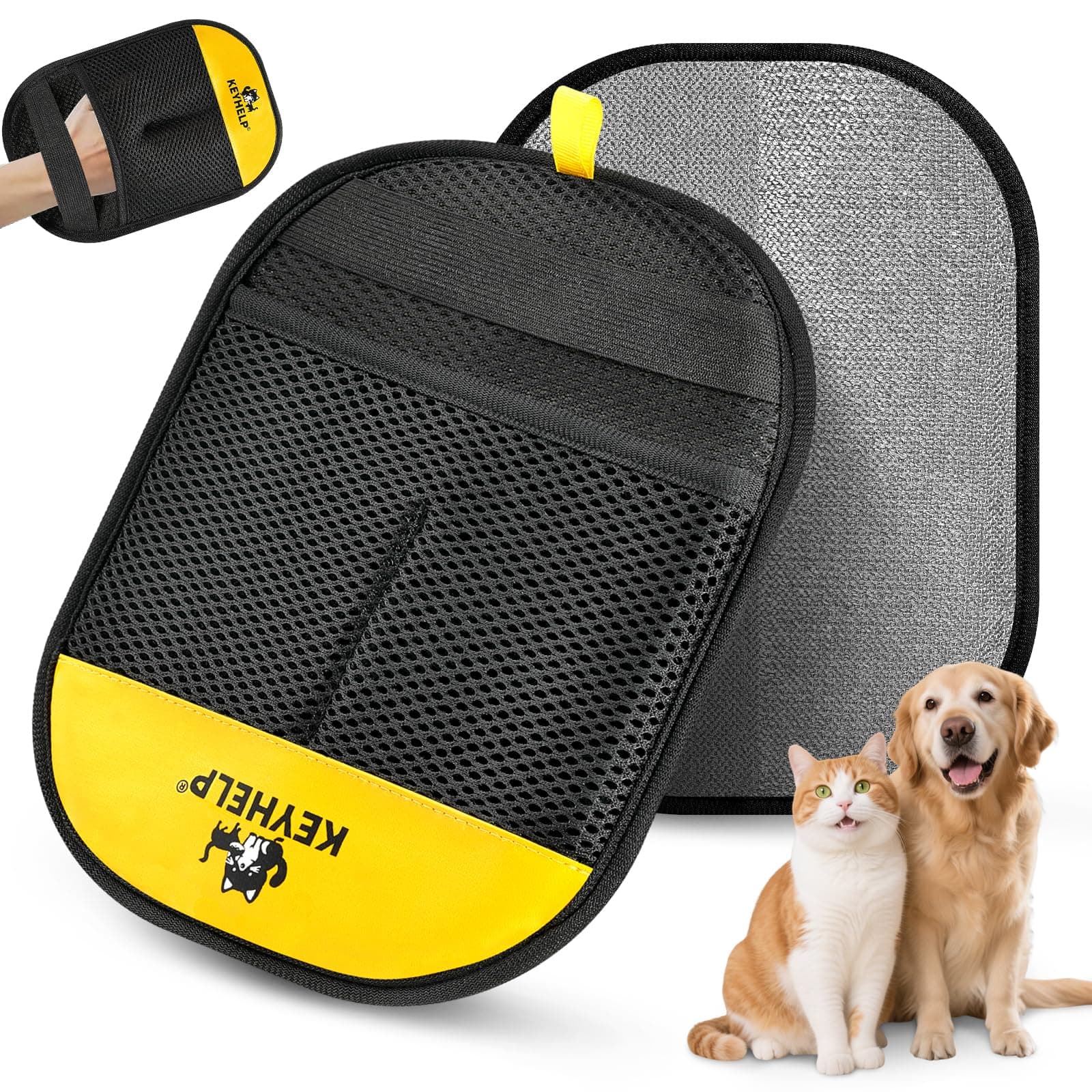 Pet Hair Removal Glove for Dogs & Cats, Newly Upgraded Reusable Electrostatic Pet Hair Glove, Magic Brush Pet Hair Remover Tool for Clothing, Couch, Carpet, Car Seat BlackYellow