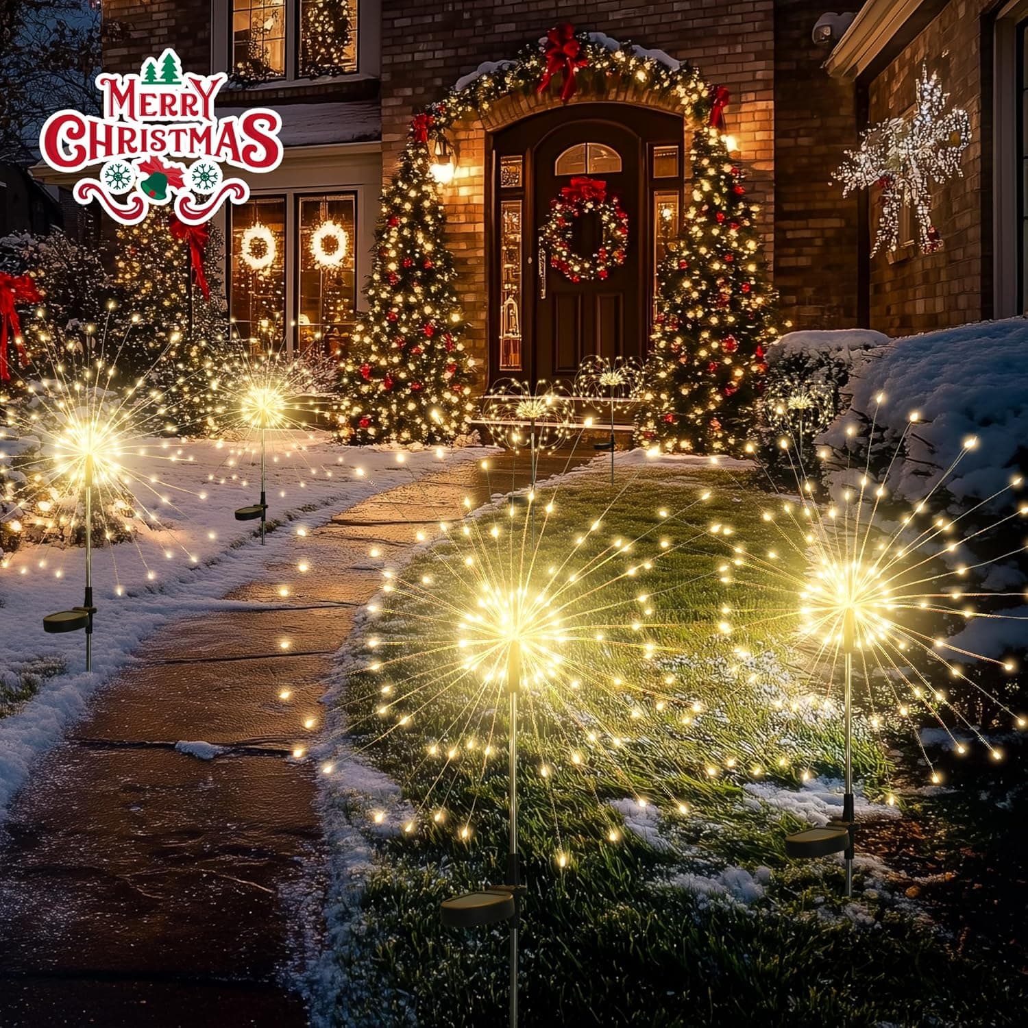 GIGALUMI Garden Decor Outdoor Lights 120LED 2Pack, Solar Garden Lights for Christmas Outside Fairy Firework Decorative,Solar Powered for Yard Pathway Flowerbed Planter Balcony Patio Decor (Warm White 2 PACK 120 LEDS Warm White - Image 4