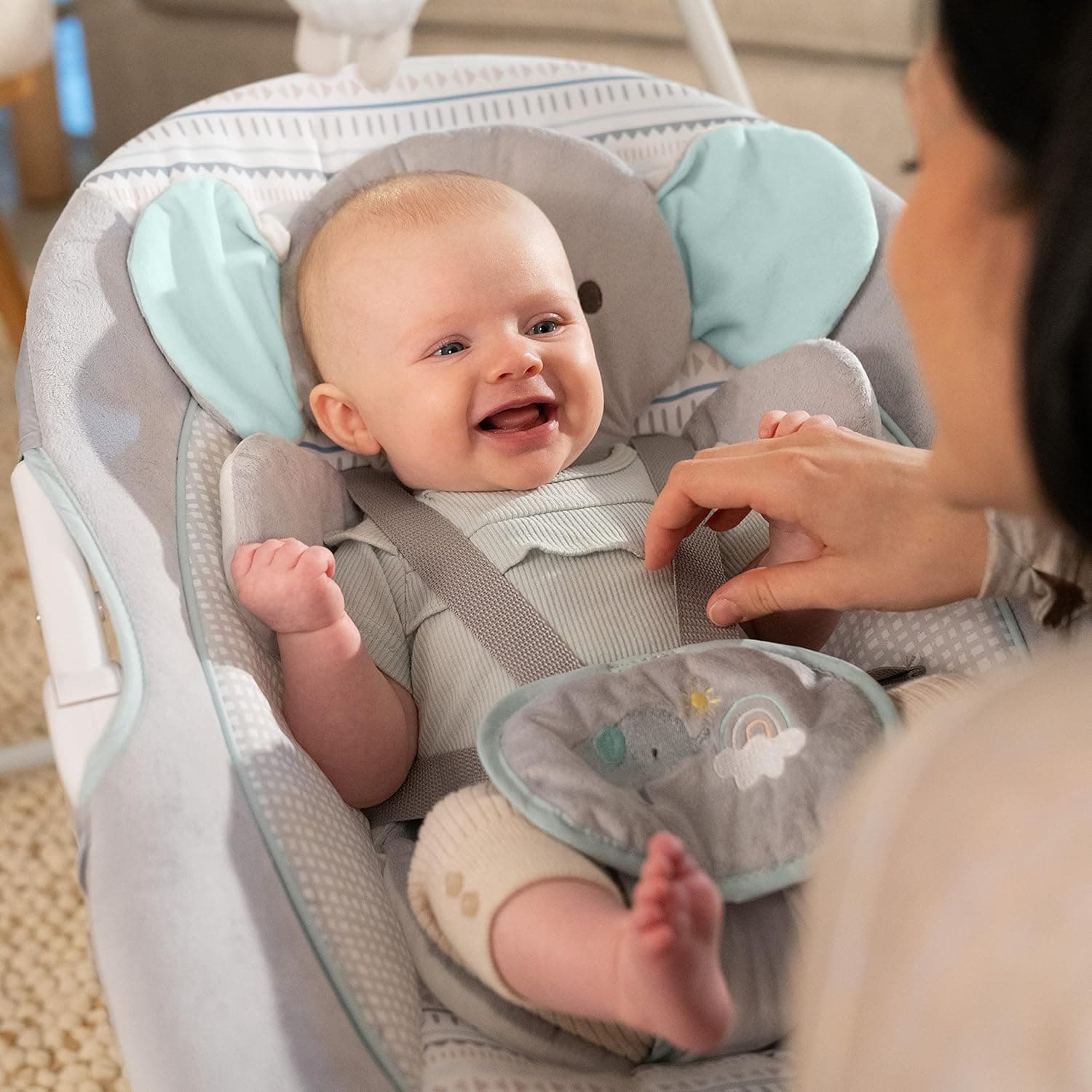 Ingenuity InLighten 5-Speed Baby Swing - Swivel Infant Seat, 5 Point Safety Harness, Nature Sounds, Lights - Van Elephant Van The Elephant - Image 12