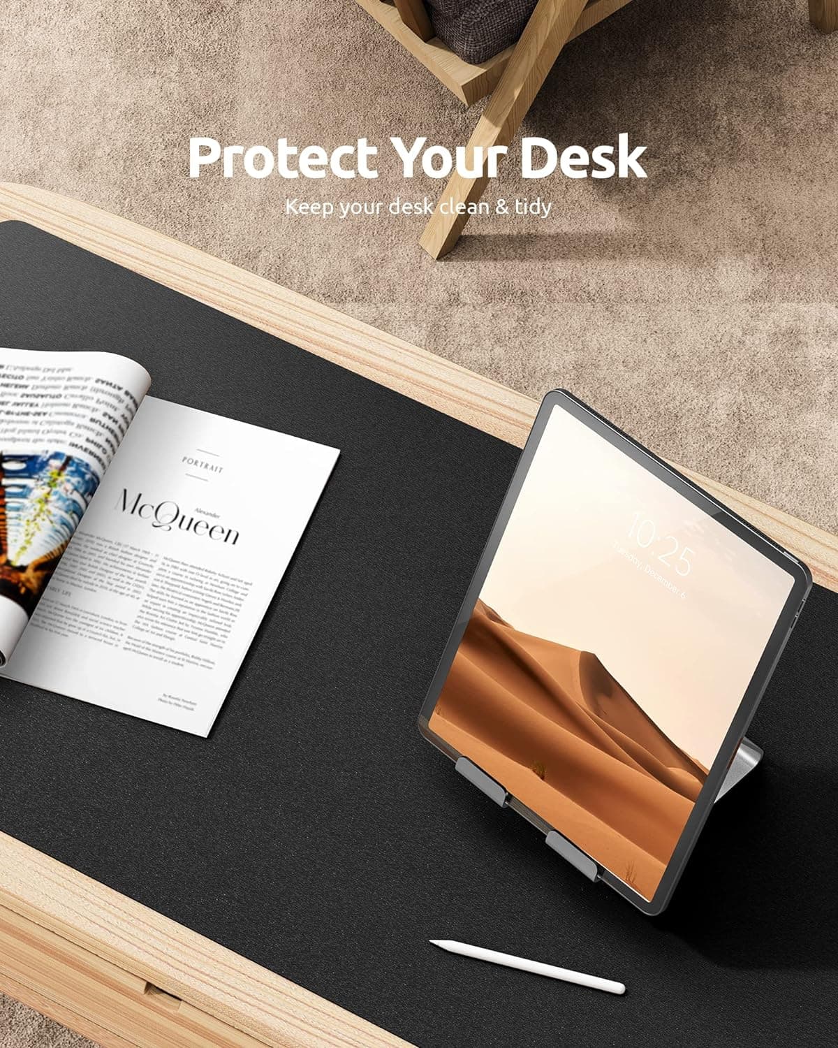 YSAGi Leather Office Desk Pad Protector, Large Mouse Pad, Non-Slip, PU Leather, Laptop Desk Blotter, Waterproof Writing Pad for Office and Home, Black, 23.6" x 13.8" Black 23.6" x 13.8" - Image 8