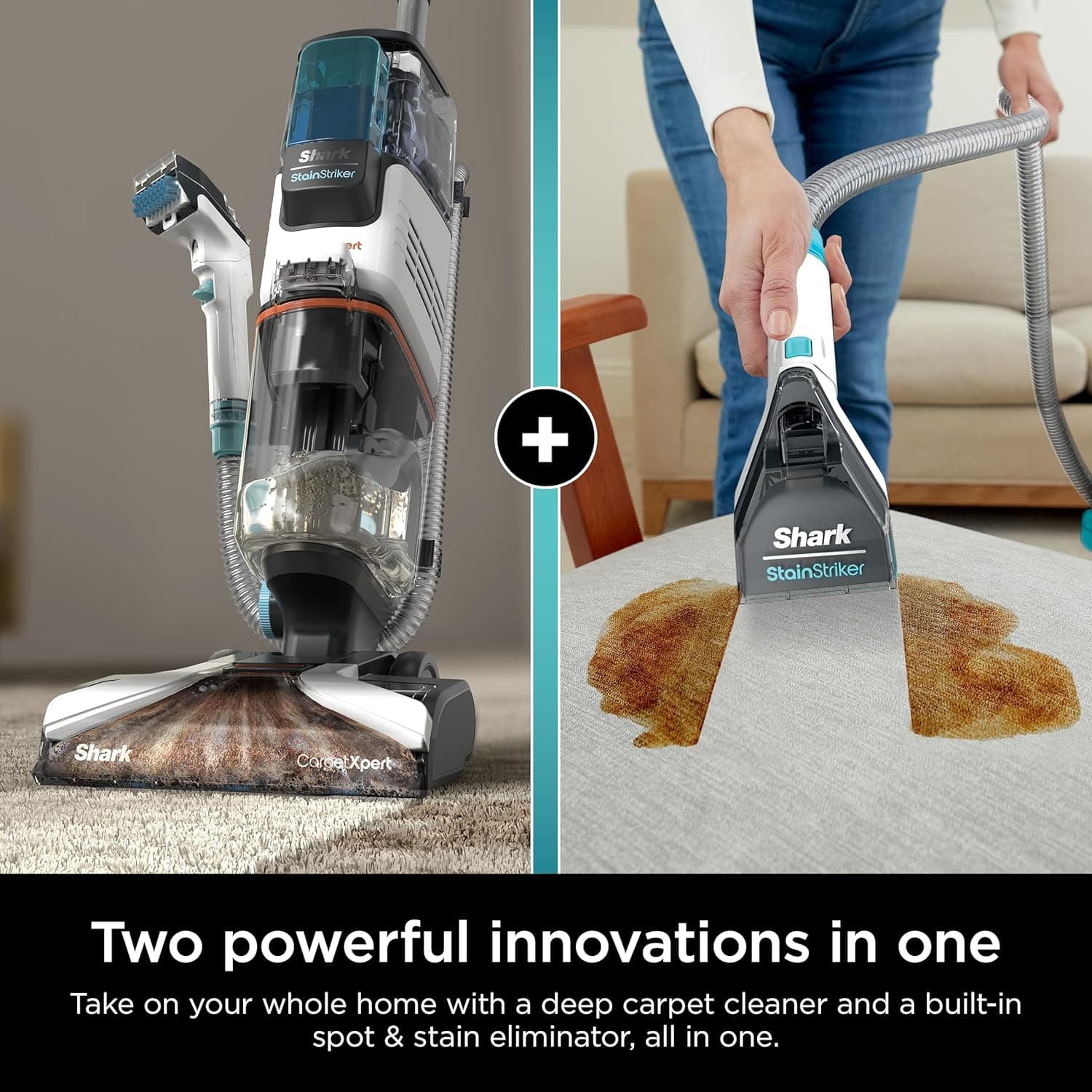 Shark CarpetXpert with StainStriker Upright Carpet, Area Rug & Upholstery Cleaner with Pet Mess Extractor Tool, Perfect for Pets, Carpet Shampooer, 3 Cleaning Tools, Cleaning Solutions, White, EX201 - Image 3