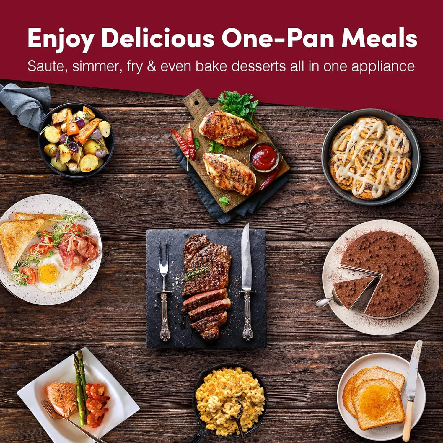 Elite Gourmet EG808 8” x 8" Non-stick Electric Skillet, Dishwasher Safe with Tempered Glass Vented Lid, Rapid Heat Up, 600W, Black 2.5Qt - Image 8