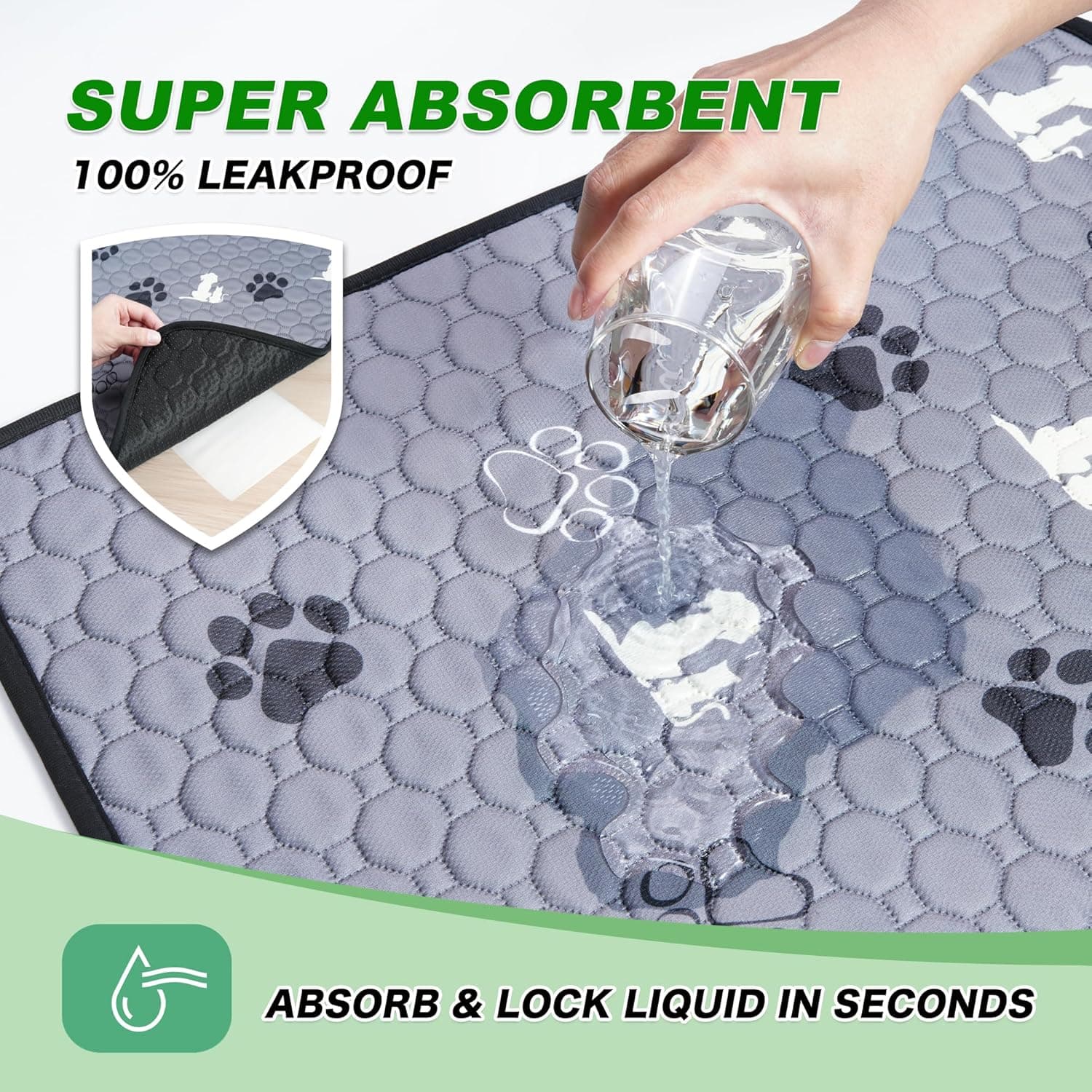 Washable Pee Pads for Dogs, 4 Pack Absorbent Reusable Training Dog Pads Pet Puppy Pads, Non-Slip Potty Pads for Whelping, Playpen, Crate, Bed, Grey 18"x24" Gray 18"x24"(Pack of 4) - Image 3