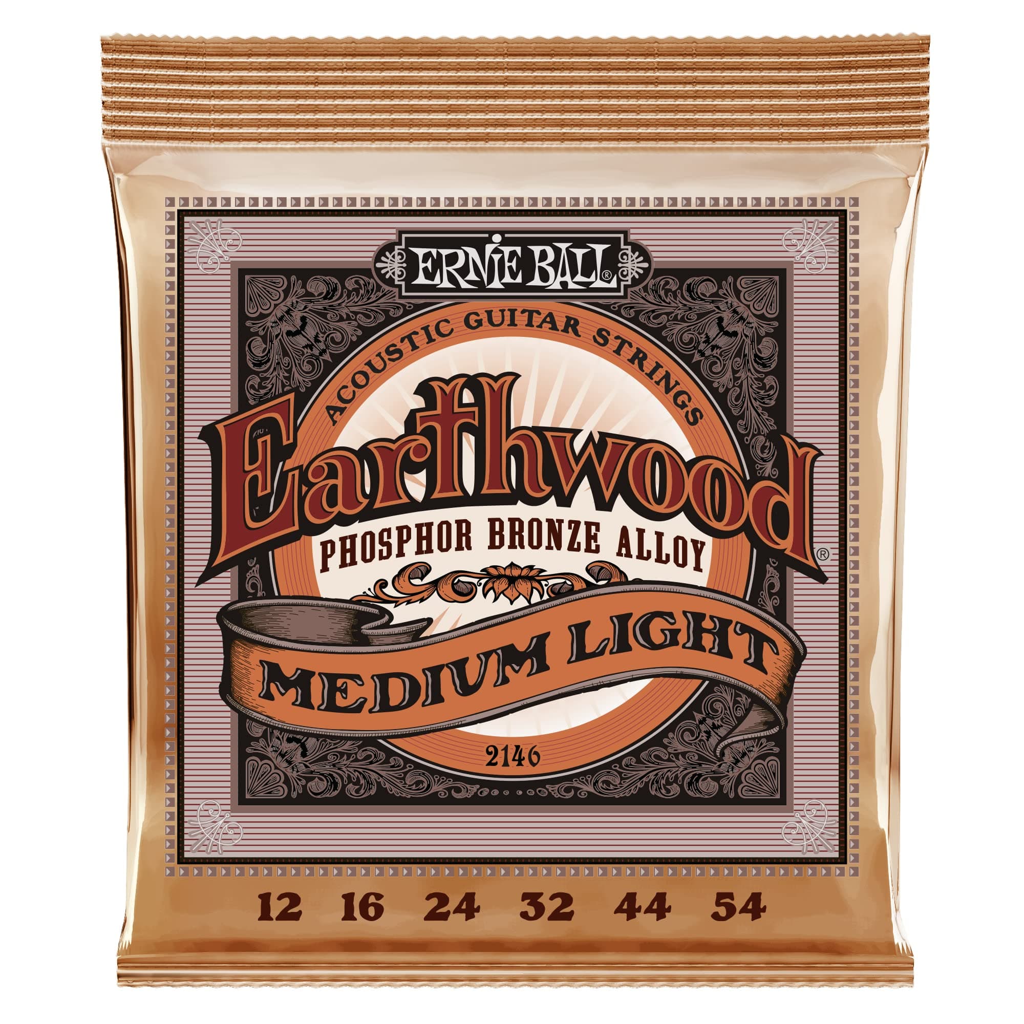 Ernie Ball Earthwood Medium Light Phosphor Bronze Acoustic Guitar Strings, 12-54 Gauge (P02146) Medium Light (12-54) Single Pack