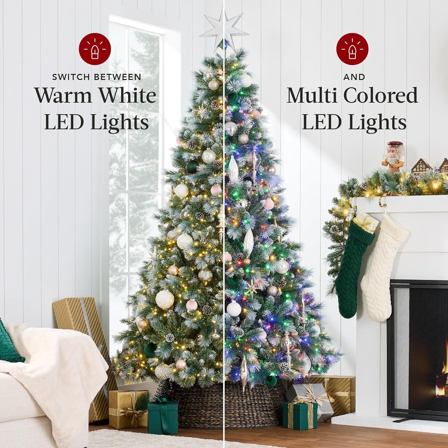 Best Choice Products 7.5ft Pre-Lit Scotch Pine Christmas Tree, Premium Frosted Pre-Decorated Artificial Holiday Decor w/ 1,320 Branch Tips, 2-in-1 White and Multicolor LED Lights, Cordless Setup 7.5ft - 450 Lights Frosted - Image 5