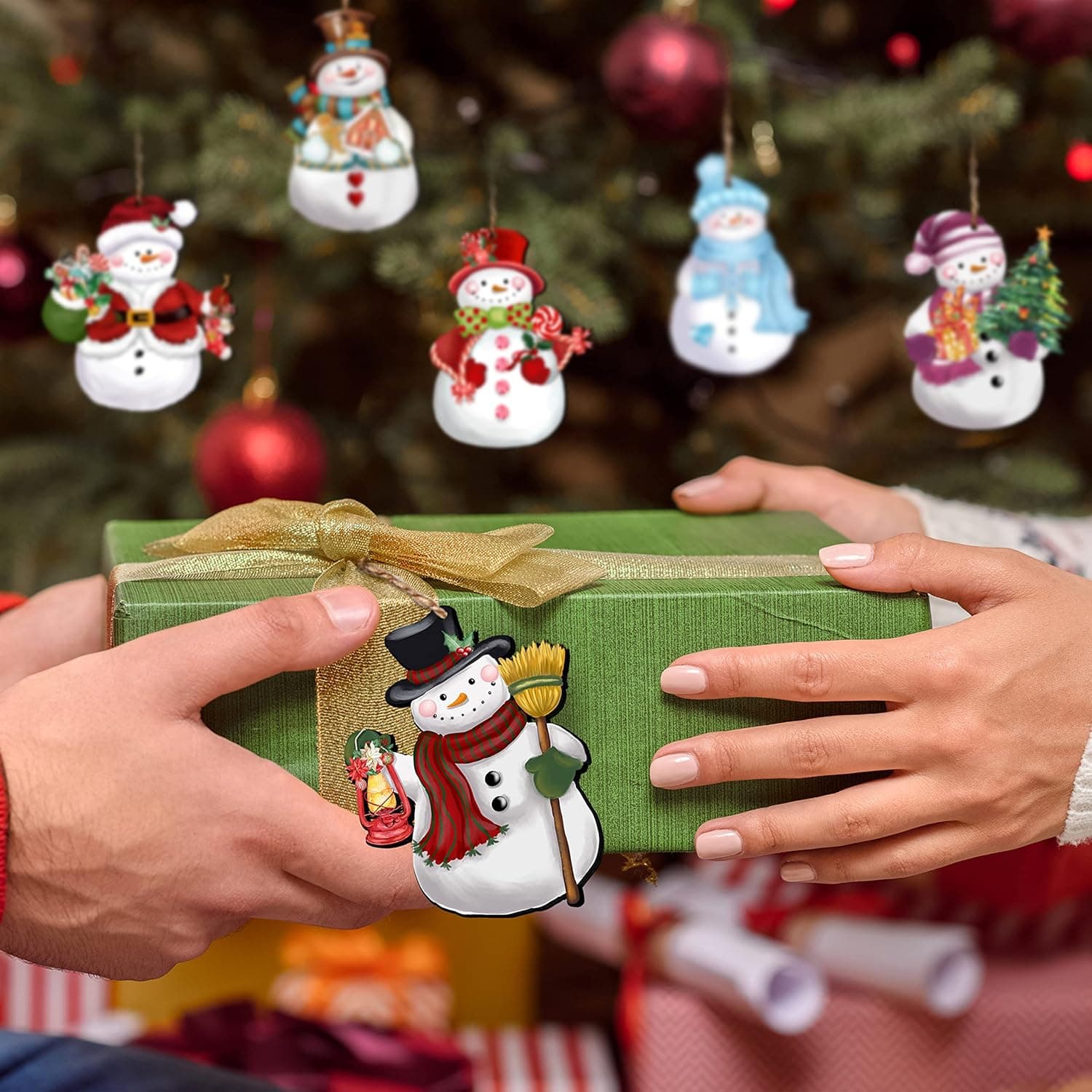 24 Pieces Christmas Snowman Wooden Ornaments Wood Hanging Decoration Set for Christmas Tree Hanging Wood Crafts Holiday Decor Xmas Party Supplies Xmas-Snowman-A - Image 7