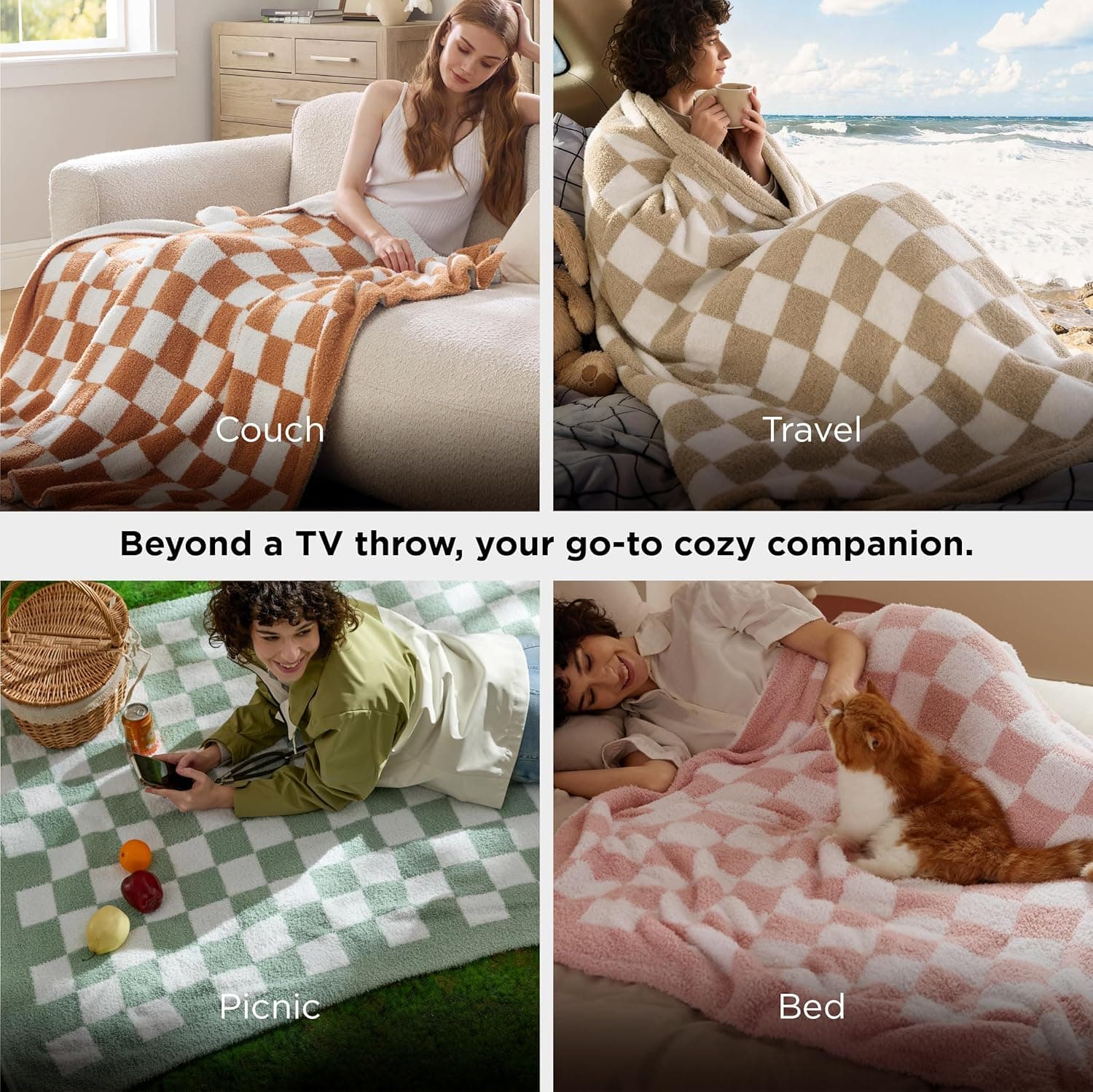 Manta Checkered GentleSoft de Bedsure para Sofá - Manta Beige Suave y Acogedora, Manta de Punto Esponjosa y Cálida para Cama y Sofá, Regalos de Decoración para Cumpleaños y Día de San Valentín para Mujeres y Hombres, 50x60 Pulgadas 01 - Manta Checkered Beige (50" x 60") - Image 5