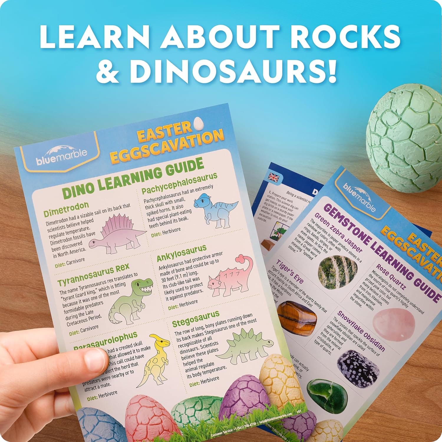 Blue Marble Easter Eggscavation Dig Kit - 12 Easter Egg Dig Bricks with Real Gemstones & Glow in The Dark Dinosaur Figures, Includes Dig Tools, Egg Hunt or Dig Party Activity, Easter Basket Stuffers - Image 7