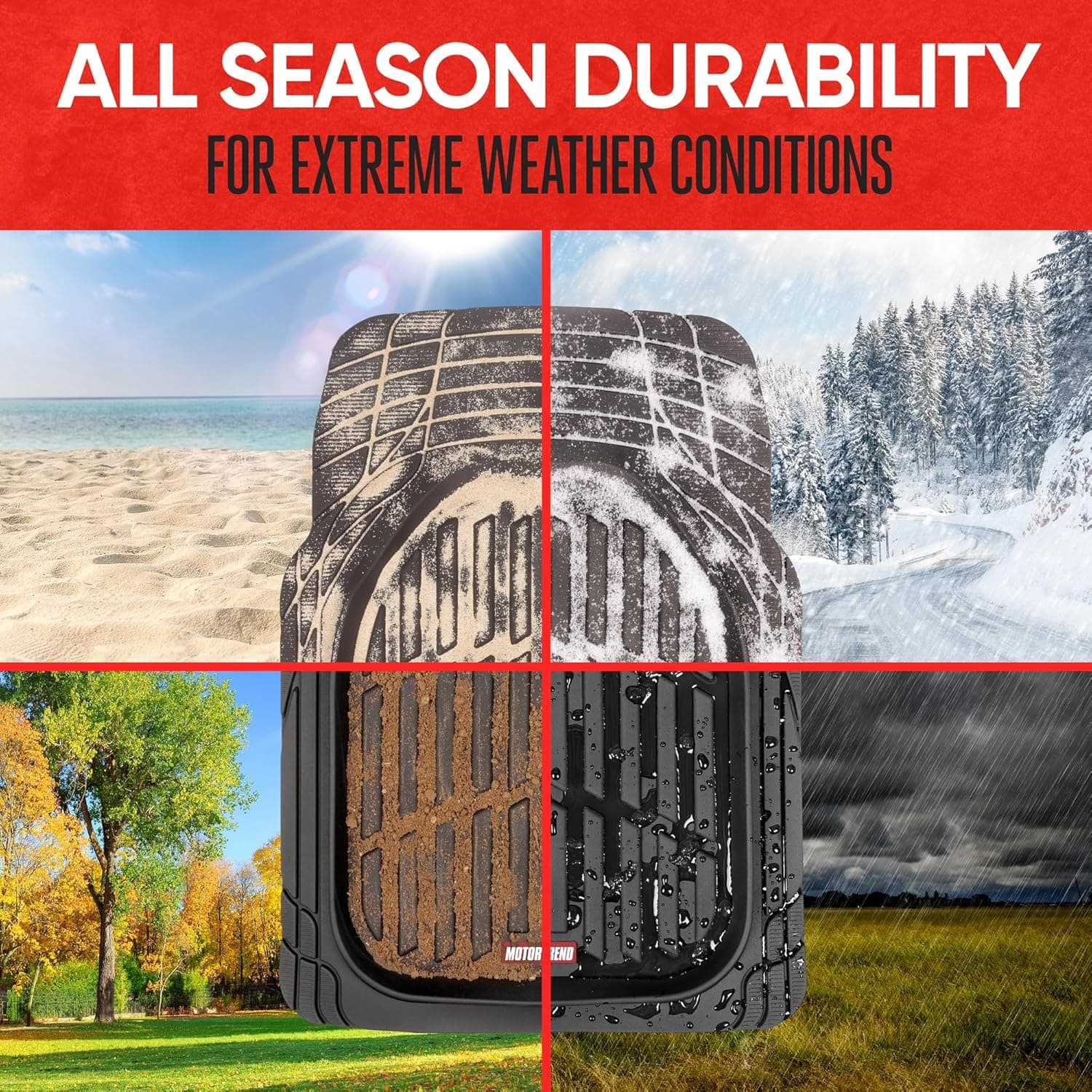 Alfombrillas Motor Trend FlexTough para Autos, Alfombrillas de Profundidad Negra para Todo Clima, Alfombrillas Automotrices Impermeables Recortables para Autos, Camiones y SUV, Juego Completo de Accesorios Universales en Negro - Image 4