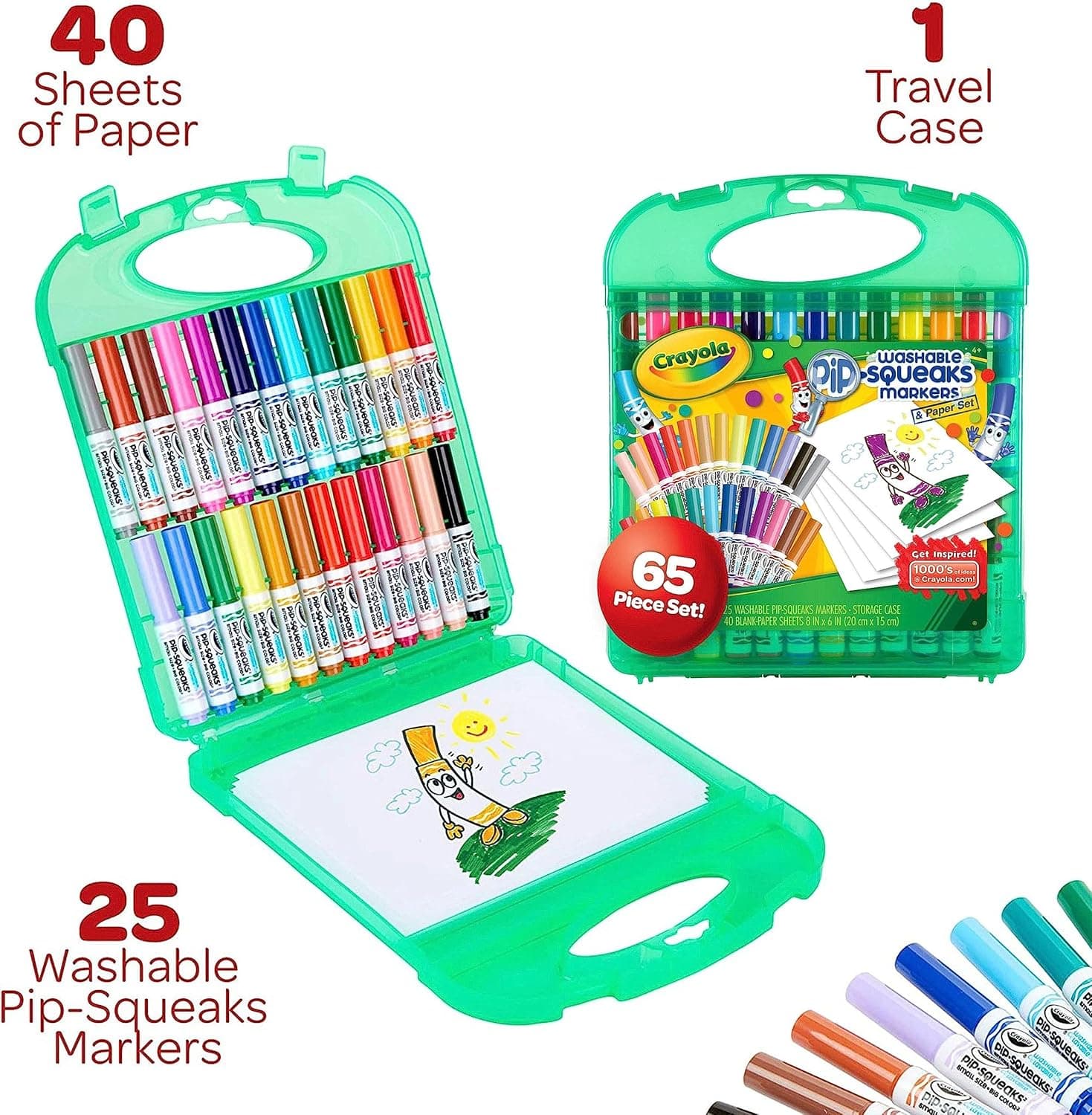 Crayola Pip-Squeaks Washable Marker Set (65ct), Holiday & Christmas Gifts for Kids, Coloring Set, Art Supplies for Kids, Drawing & Craft Kit, Travel Activity, 4+ Pip Squeak Markers - Image 7