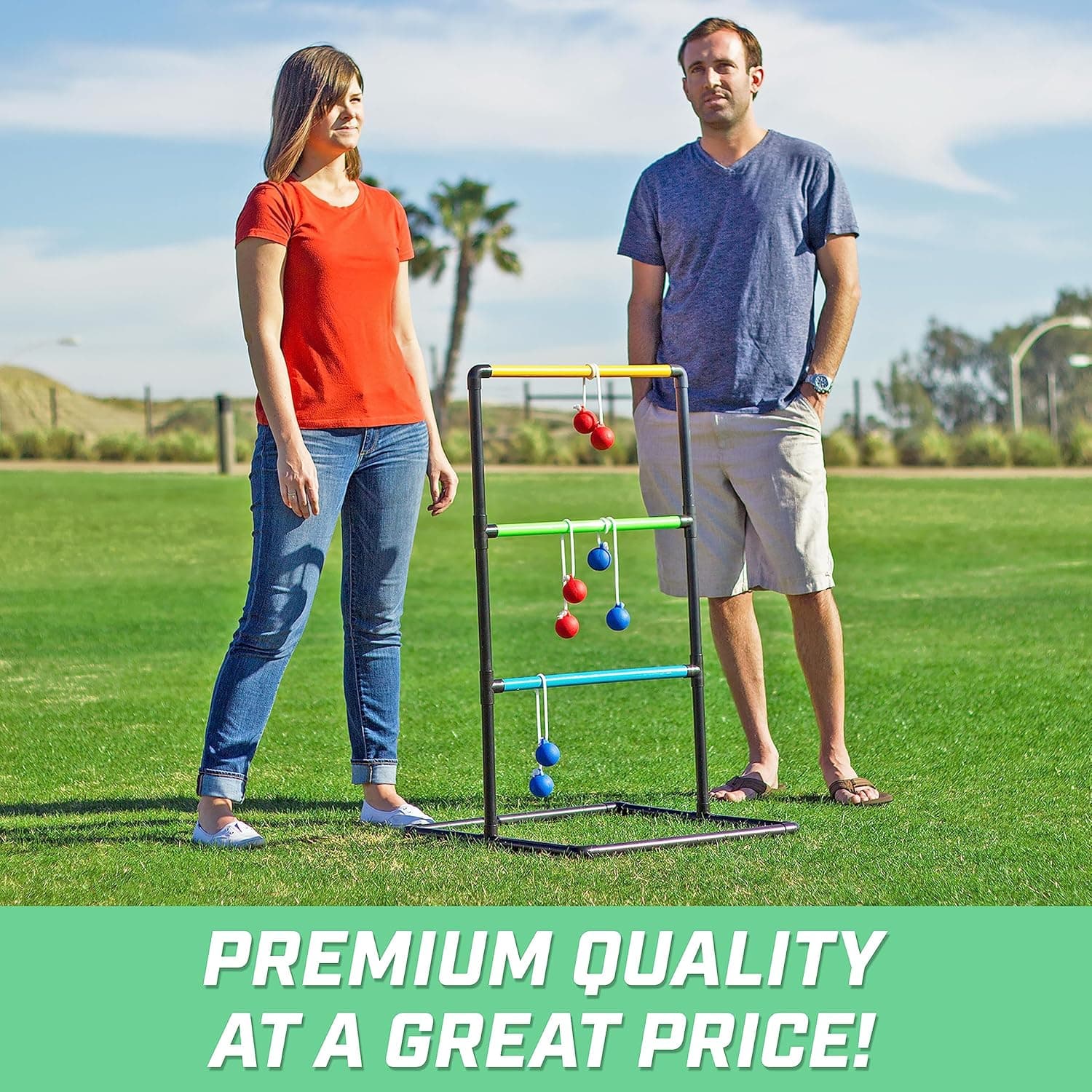 GoSports Ladder Toss Indoor & Outdoor Game Set with 6 Soft Rubber Bolo Balls and Travel Carrying Case - Choose Pro or Classic Classic Ladder Toss - Image 4